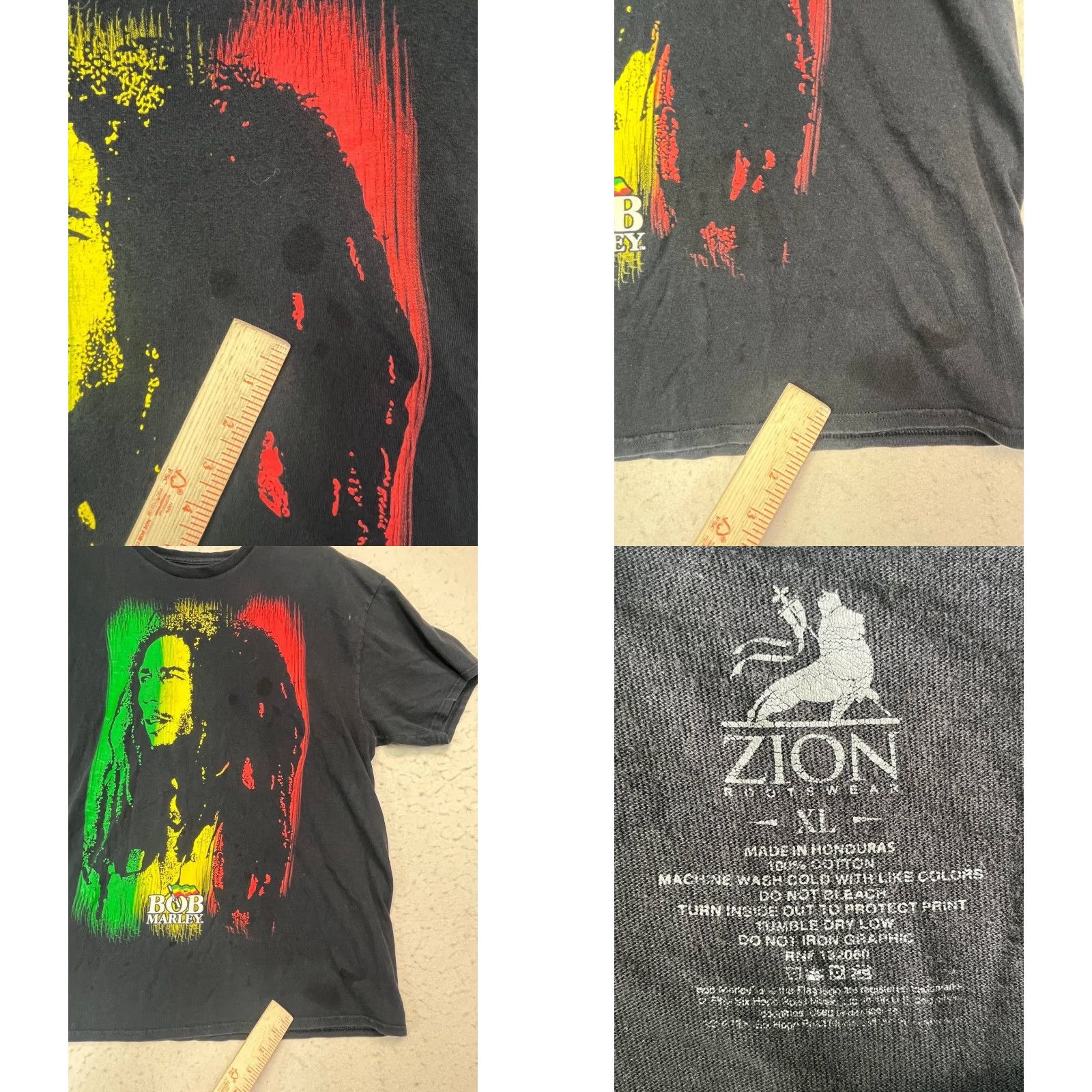 Vintage VINTAGE Zion Rootswear Bob Marley T-Shirt Jamaica Reggae XL Black Cotton Distressed Crew Neck Short Sleeve Men Graphic Print T-Shirt 100% Cotton Size US XL / EU 56 / 4 - 8 Thumbnail
