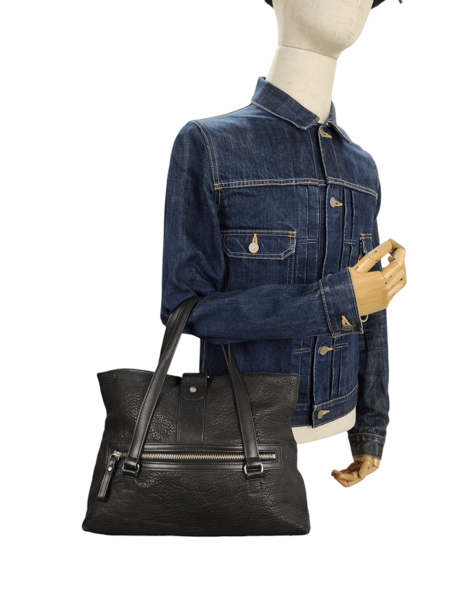 Courreges Vintage Courreges Black Patina Leather Tote Bag Size ONE SIZE - 1 Thumbnail