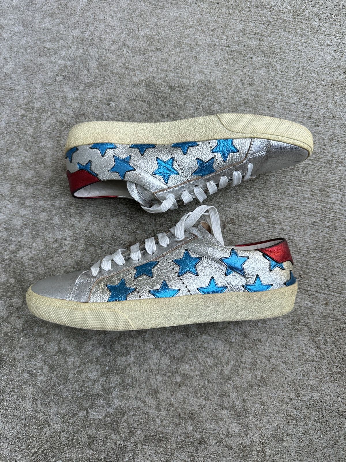 Saint Laurent Paris Silver Star Metallic Court Classic Sneakers Size US 7 / EU 40 - 2 Thumbnail