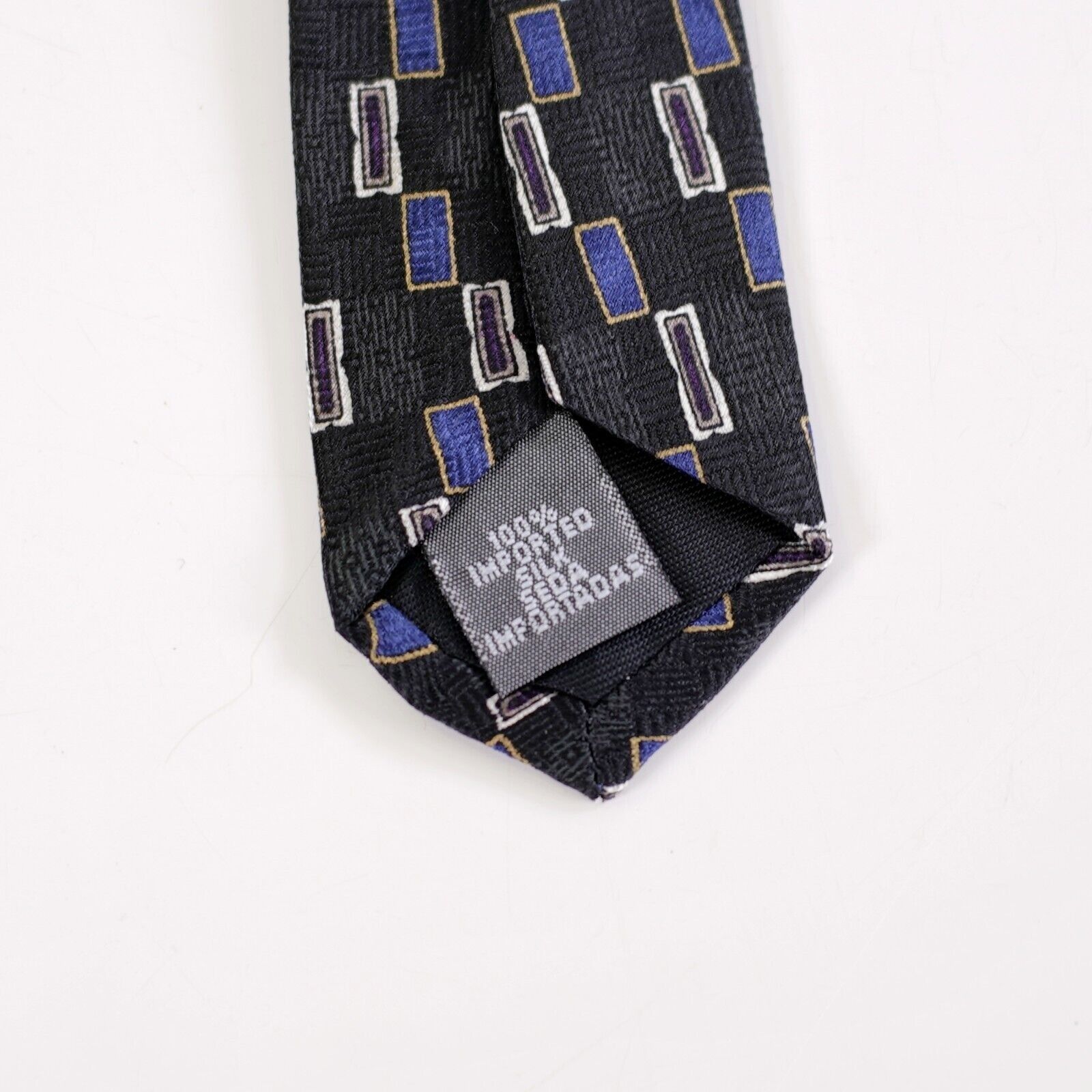 Stafford Stafford Black Blue Geometric Woven Wide Silk Tie Size ONE SIZE - 4 Thumbnail