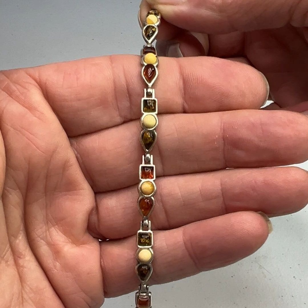 Other Amber & Sterling Silver 7" Multi-Color Bracelet With Teardro Size ONE SIZE - 6 Thumbnail