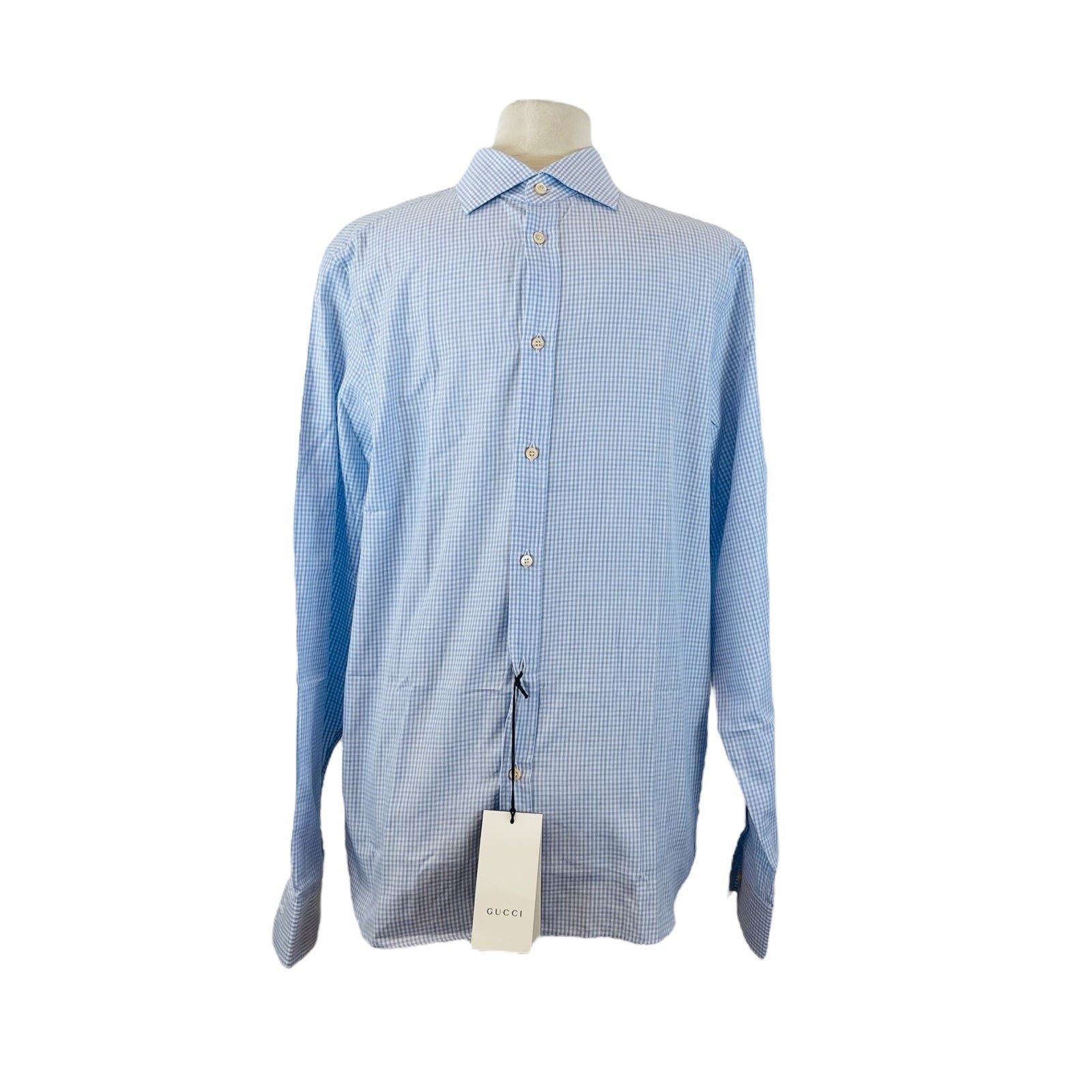 Image of Gucci Men's Blue Pocket Button Down Shirt 15 (Size Small)