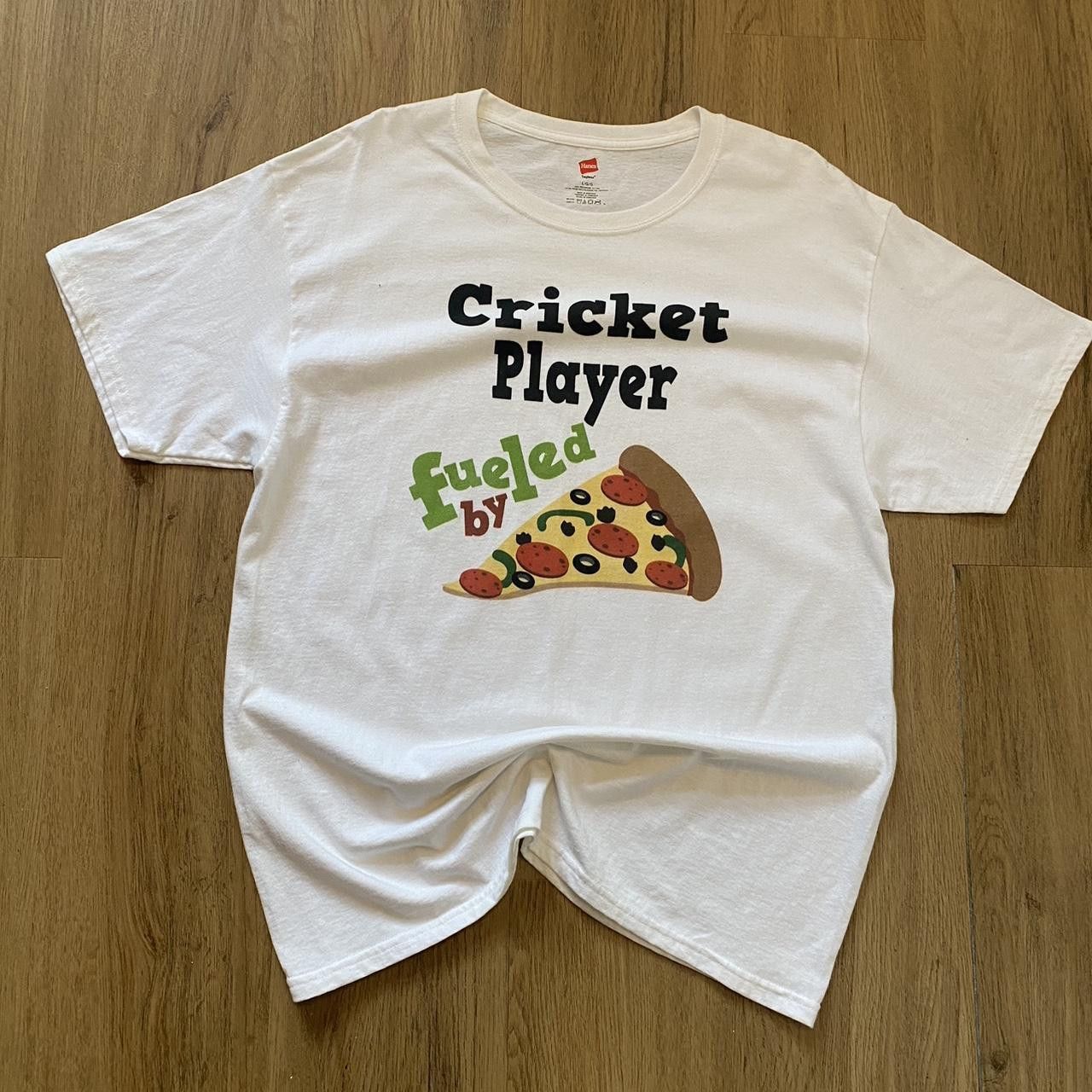 Hanes White cotton Cricket Player Fueled by Pizza t-shirt Size US L / EU 52-54 / 3 - 1 Thumbnail
