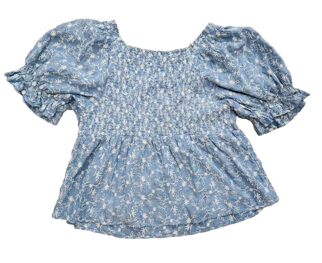 Old Navy Old Navy Blouse Large Blue Chambray Peasant Boho peplum Size L / US 10 / IT 46 - 2 Thumbnail