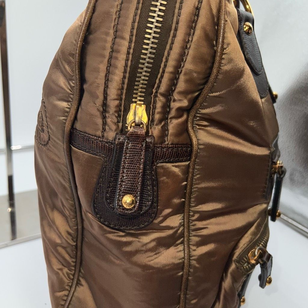 Tod's Tod’s Luna Large Handbag in Nylon and Leather Bronze with Green bottom Size ONE SIZE - 5 Thumbnail