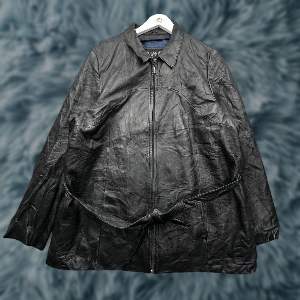 Vintage Wilsons Leather Pelle Studio Full Zip Coat Jacket Belted 1X Womens Black Leather Coat/Casual Fall Winter Size XL / US 12-14 / IT 48-50 - 1 Thumbnail