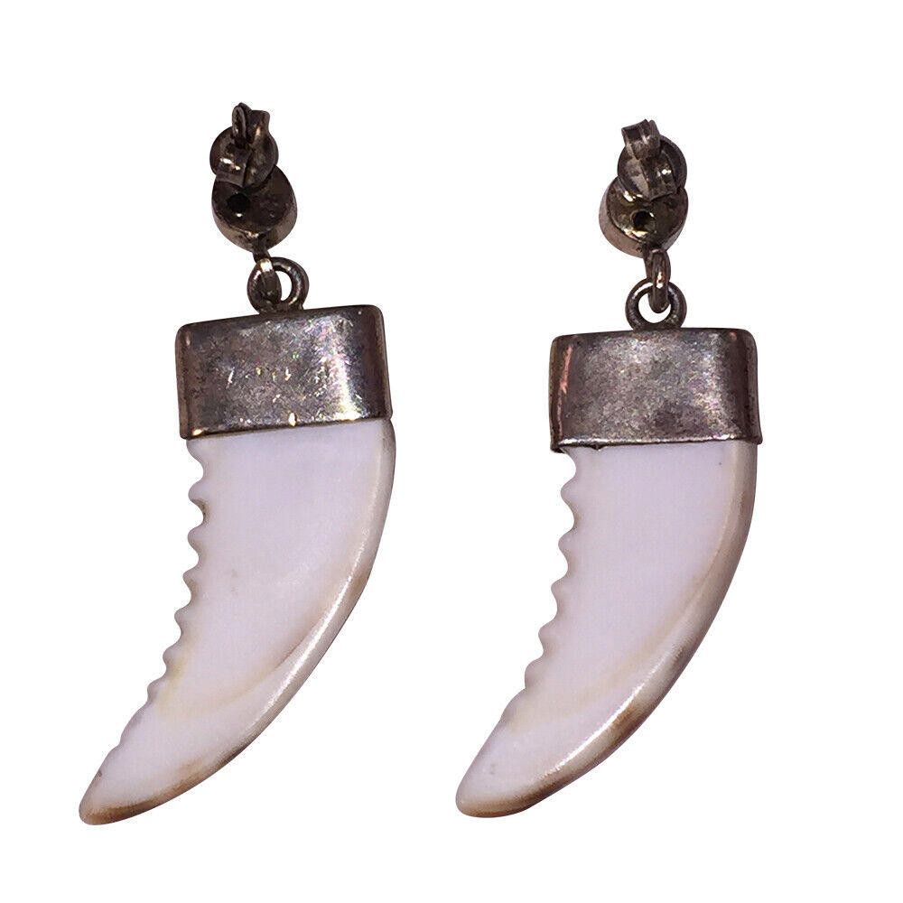 Designer Sterling Smoky Quartz and Shell Carved Claw Earrings Size ONE SIZE - 5 Thumbnail