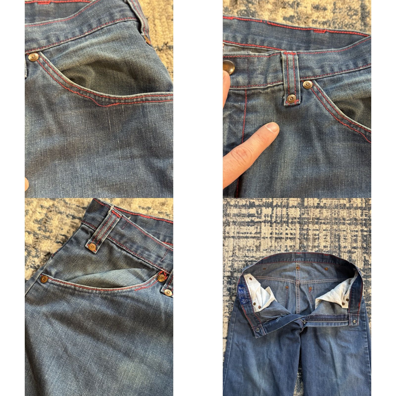 Sears VINTAGE Sears Jeans Joint Perma Prest Blue Jeans Men’s 32 Regular 1960s 31.5in Inseam Red Stitching Denim Mens Vintage 60s Look Hippy Pants Size US 32 / EU 48 - 8 Thumbnail