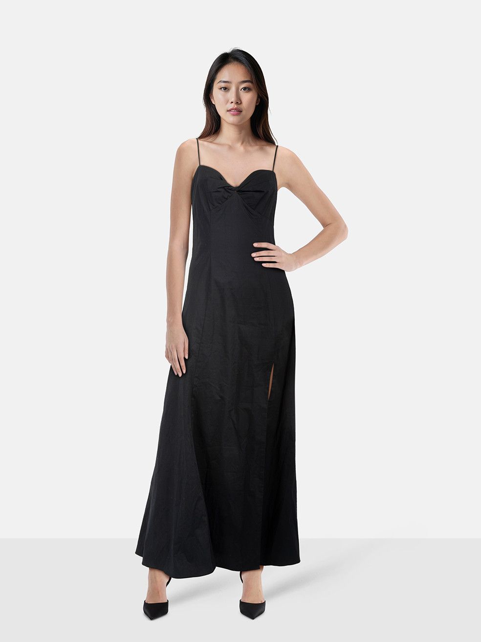 Staud Black Maxi Ruched Back Panel Dress Size L / US 10 / IT 46 - 1 Thumbnail
