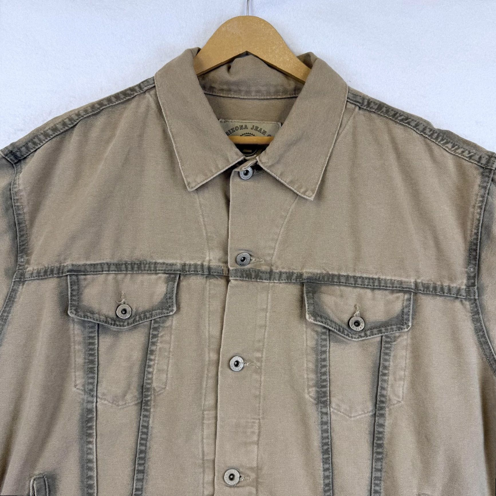 Vintage VINTAGE Arizona Jean Co Jacket Mens L Tan Cotton Canvas Trucker Made USA 00s Military Jacket Casual Workwear Beige Pattern Solid Buttons Mens Size US 33 - 3 Thumbnail