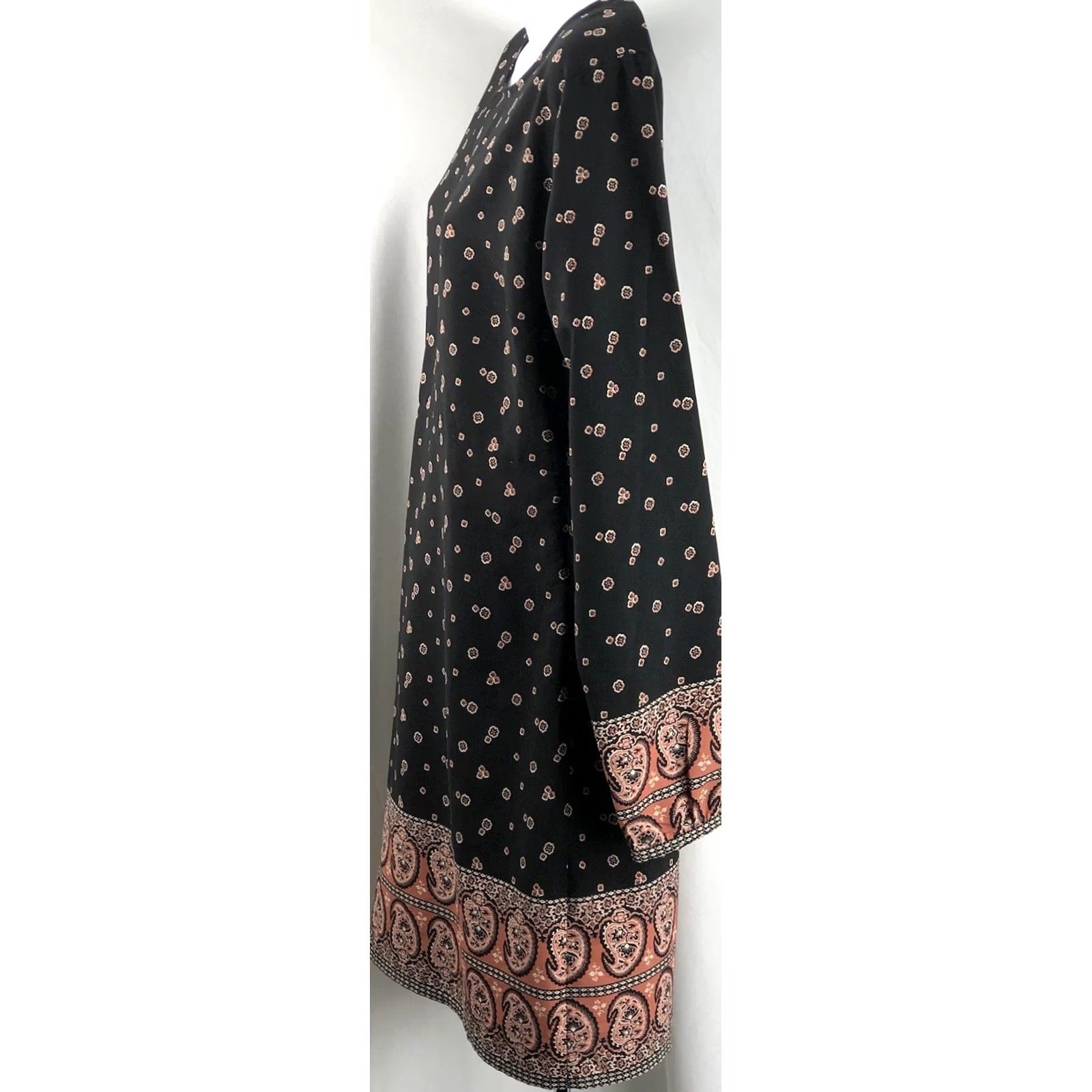 Abercrombie & Fitch Abercrombie & Fitch shift dress M Blk Peach Paisley Geo Silky Tunic Long Sleeve Size M / US 6-8 / IT 42-44 - 2 Thumbnail