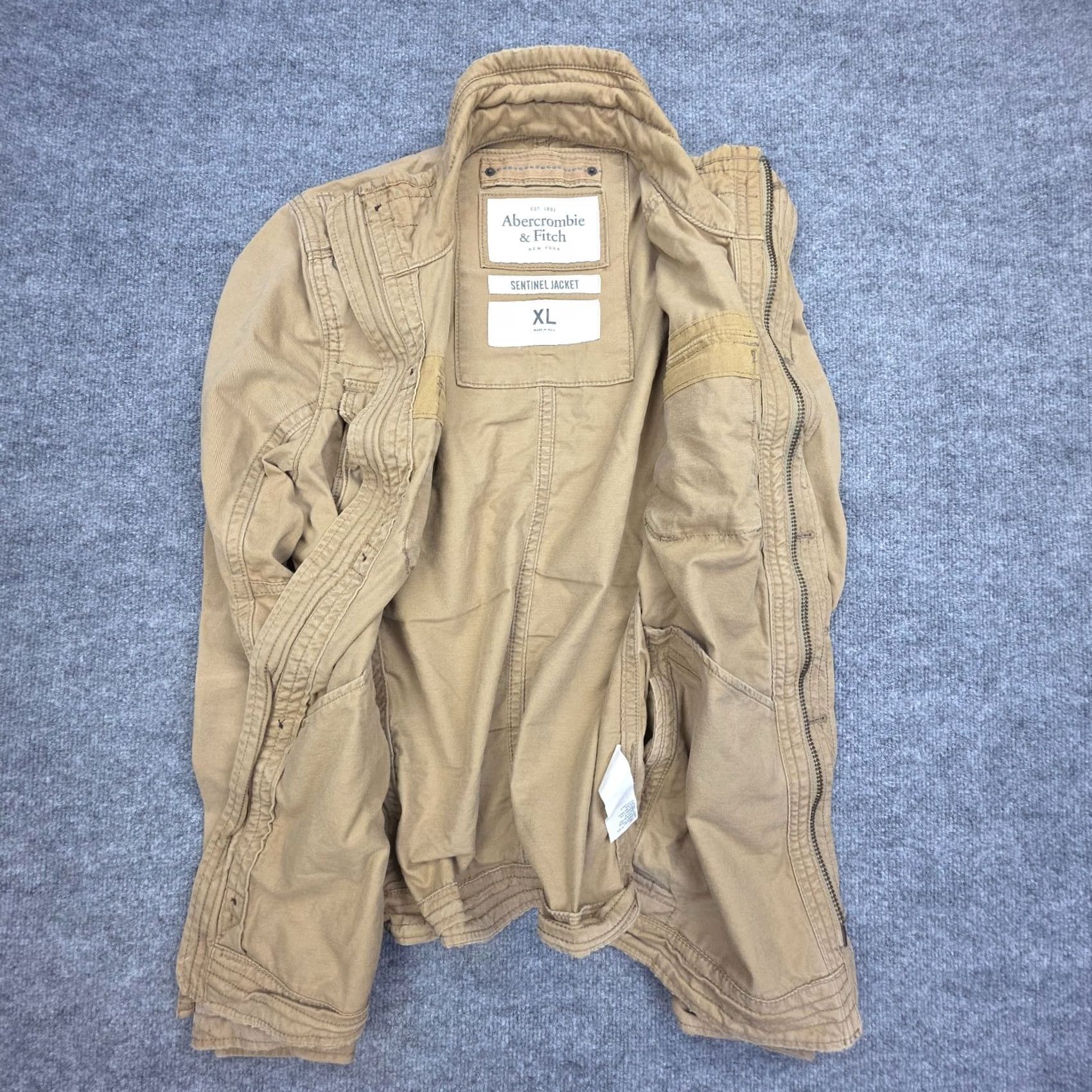 Abercrombie & Fitch Abercrombie & Fitch Military Jacket Men XL Beige Brown Canvas Pocketed Lined Cardigan? (Note: This line is unclear; please confirm style) Size US XL / EU 56 / 4 - 4 Thumbnail