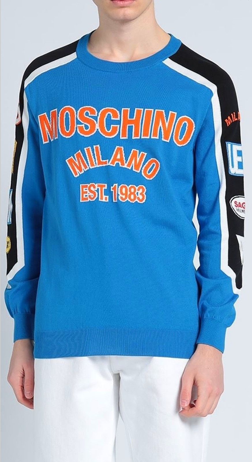 Moschino Couture Sweatshirt with Logo Print Orange Blue
