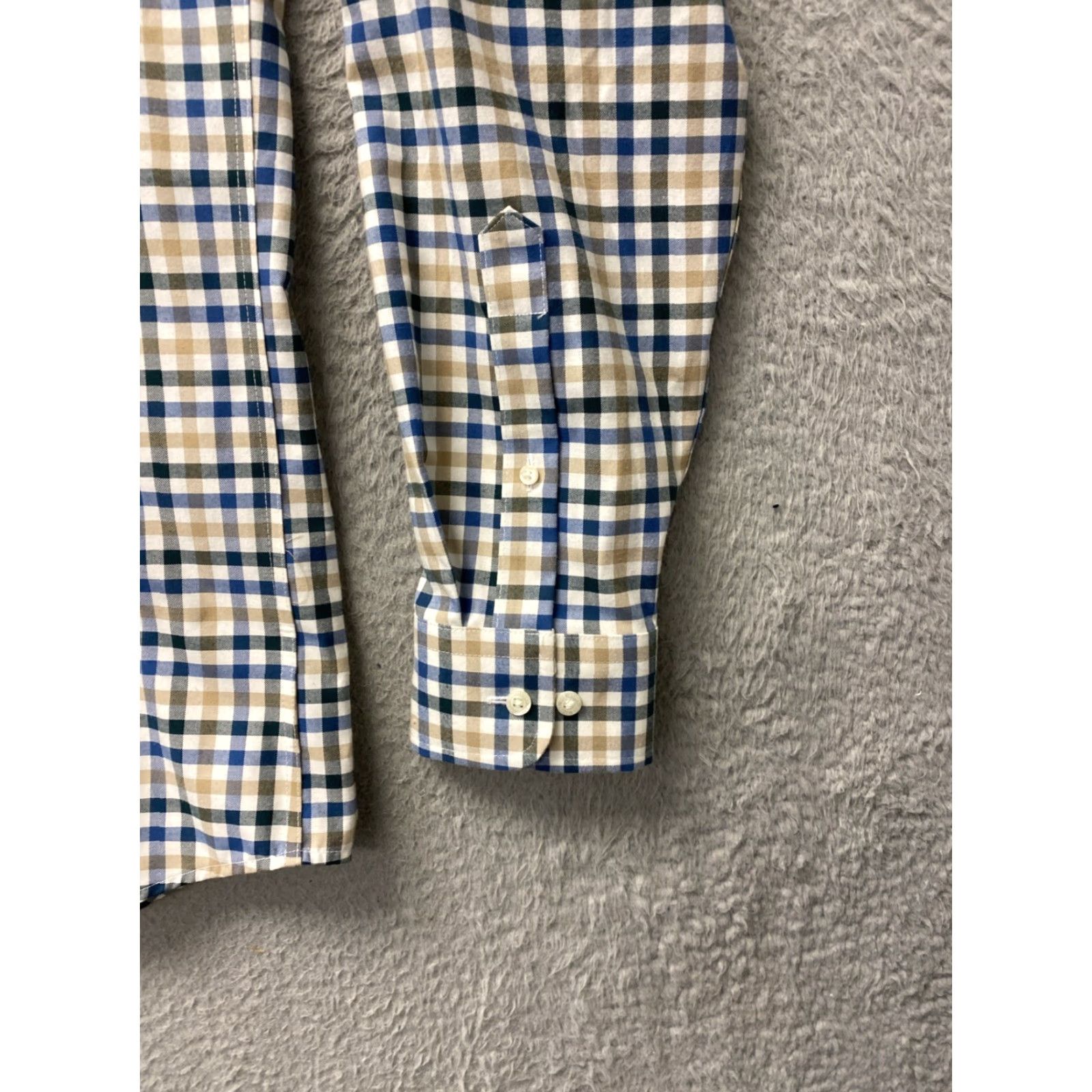 Lands' End Lands' End Button-Up Shirt Mens M Tall Tan Blue Plaid Check Long Sleeve /0487 Size US M / EU 48-50 / 2 - 2 Thumbnail