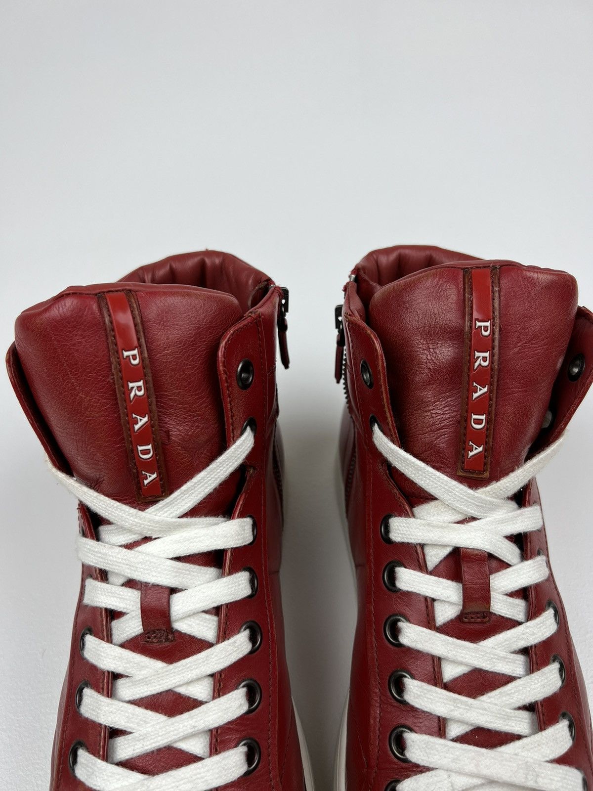 Prada PRADA Sneakers Hi Top Leather Shoes Side Zip Red Tab Logo Size US 10 / EU 43 - 6 Thumbnail