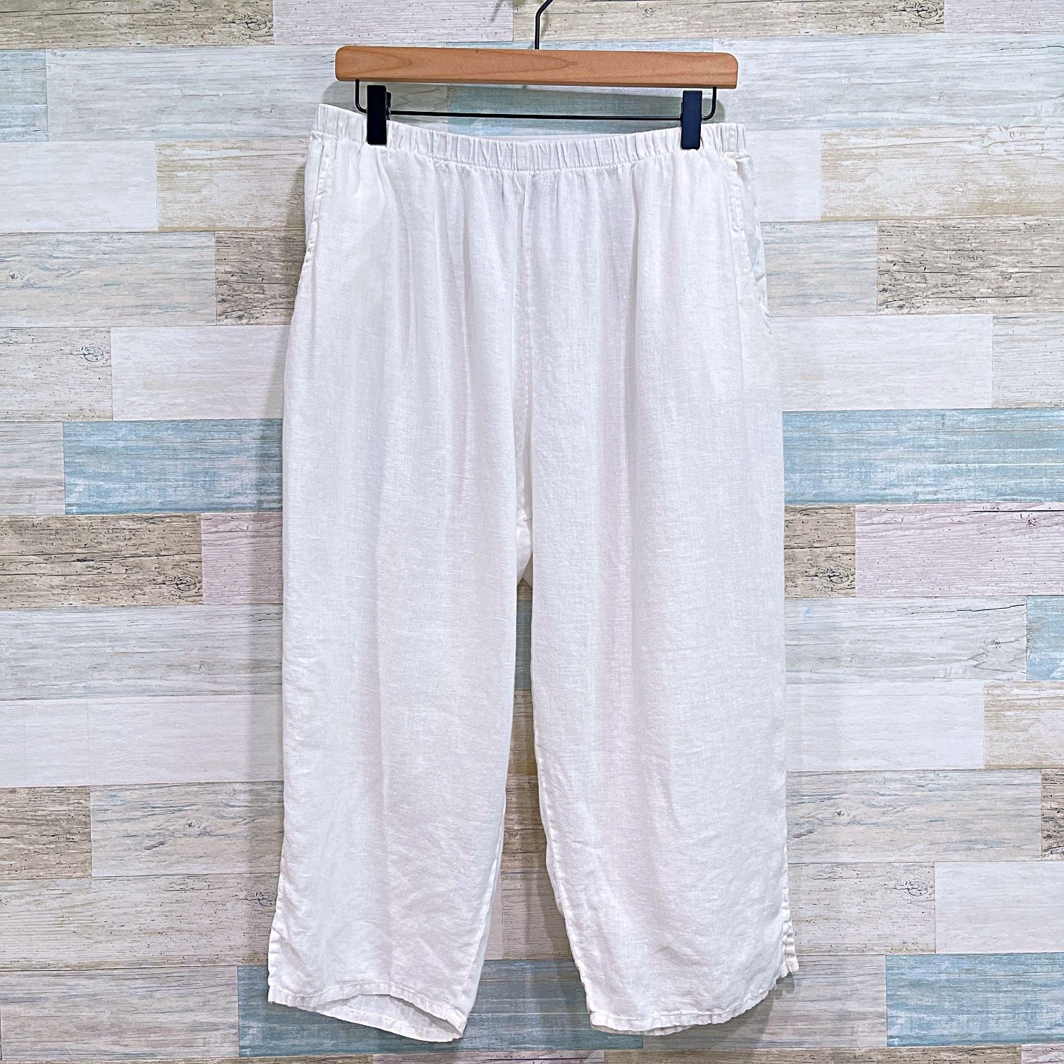 FLAX FLAX Jeanne Engelhart Linen Crop Tapered Pants White Vintage Size 27" / US 4 / IT 40 - 1 Thumbnail