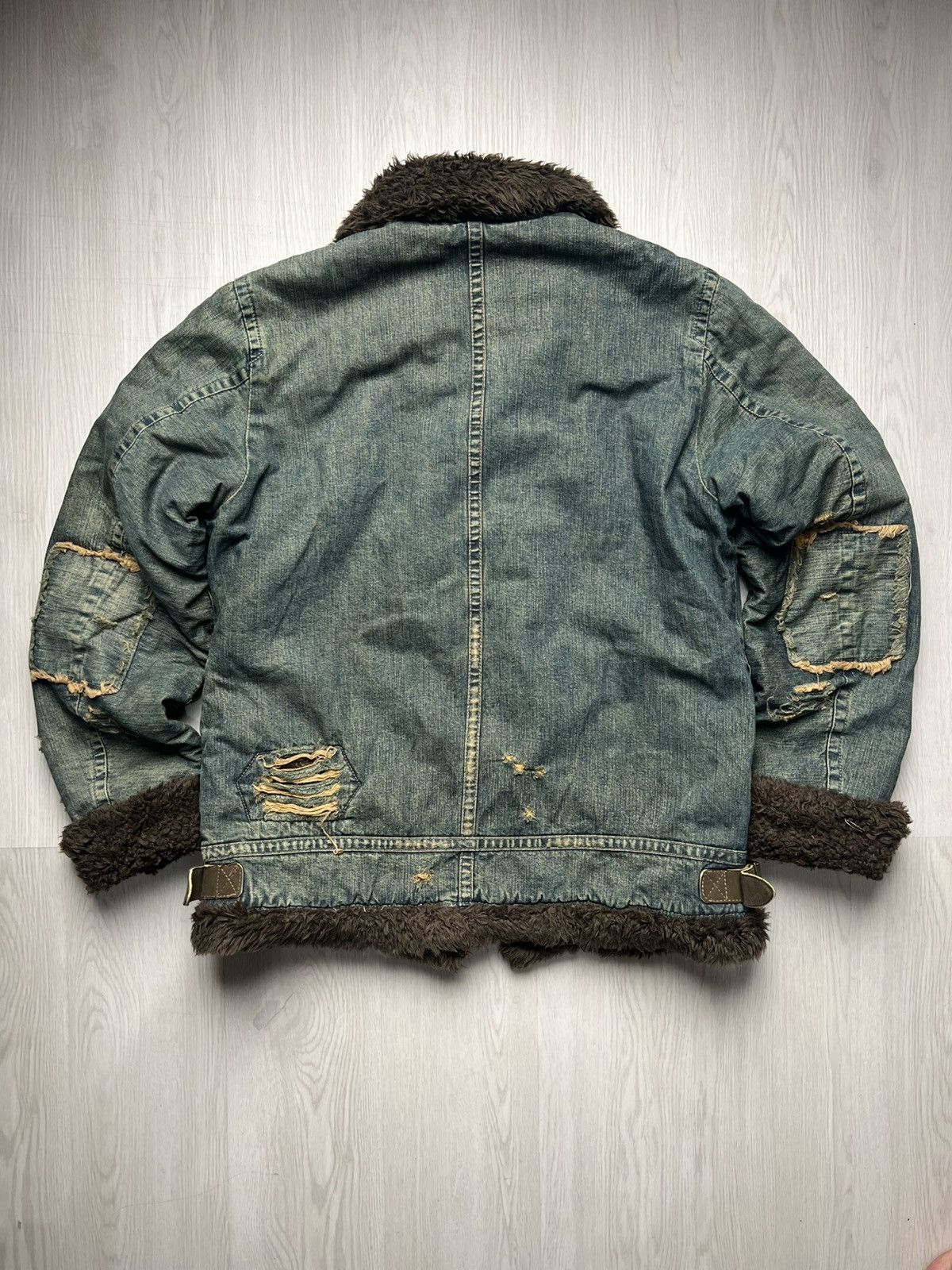 Johnbull Vintage Johnbull B-3 Distressed Denim Jacket Lined Fleece Size US L / EU 52-54 / 3 - 4 Thumbnail
