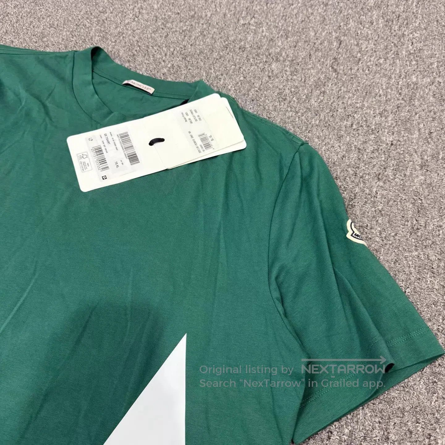 Moncler Green Short Sleeve T-Shirt with White Geometric Design. Size US L / EU 52-54 / 3 - 3 Thumbnail