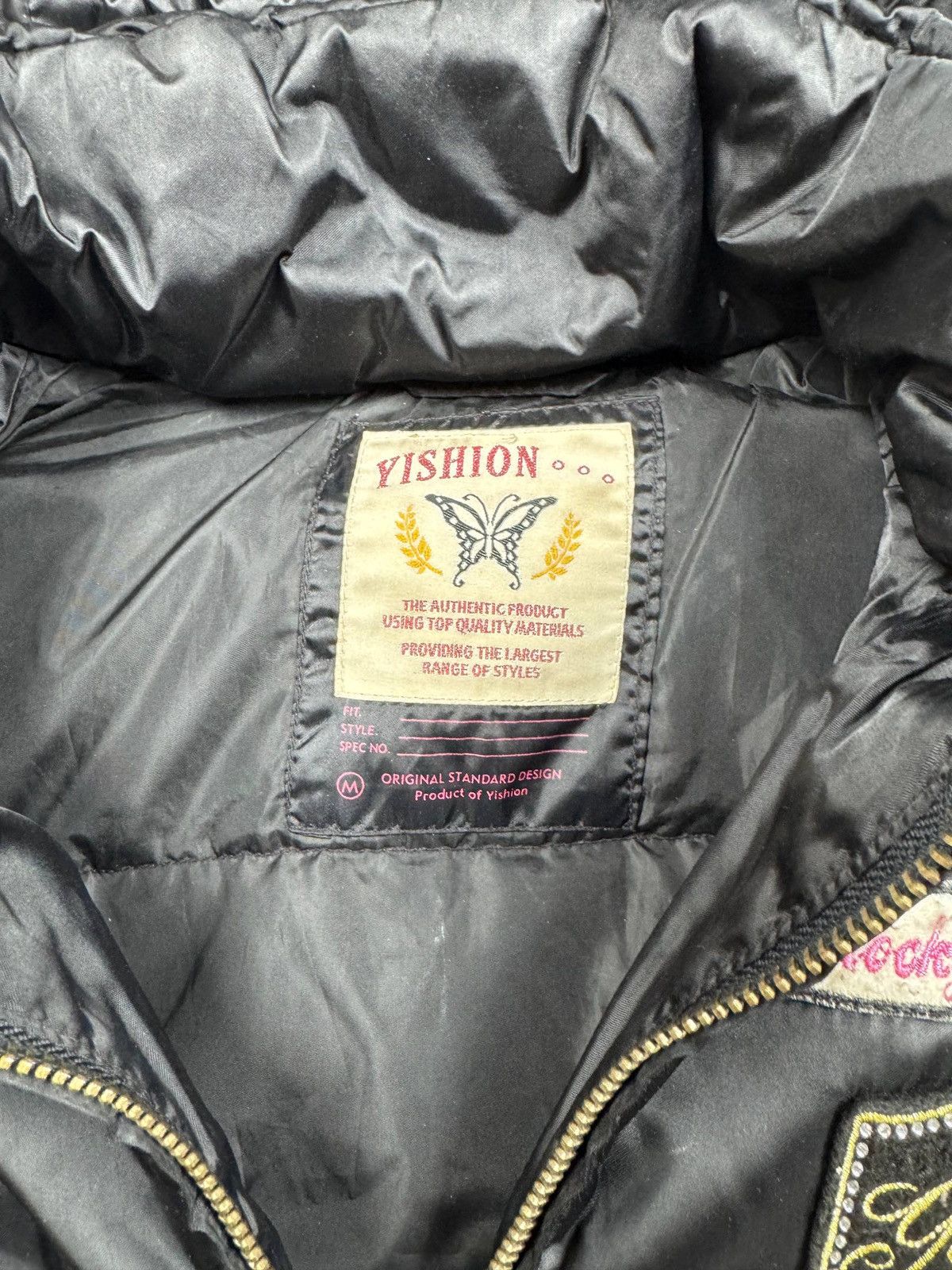 Other Vintage Yishion Black Puffer Jacket Hooded Zip Up Coat Size M / US 6-8 / IT 42-44 - 4 Thumbnail