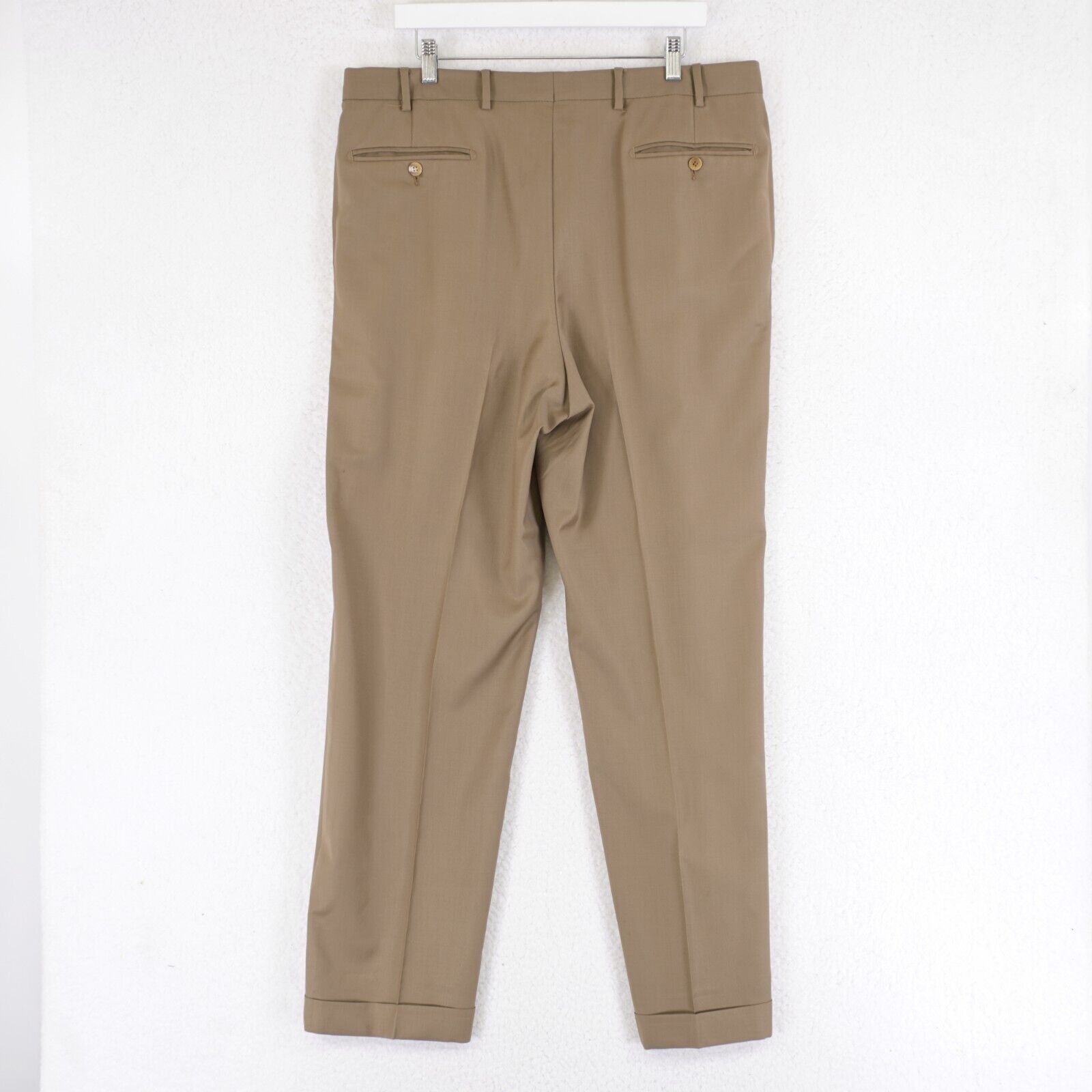 Zanella DAMAGED Zanella Bennett Super 120s Wool Tan Pleated Cuffed D Size 38R - 5 Thumbnail