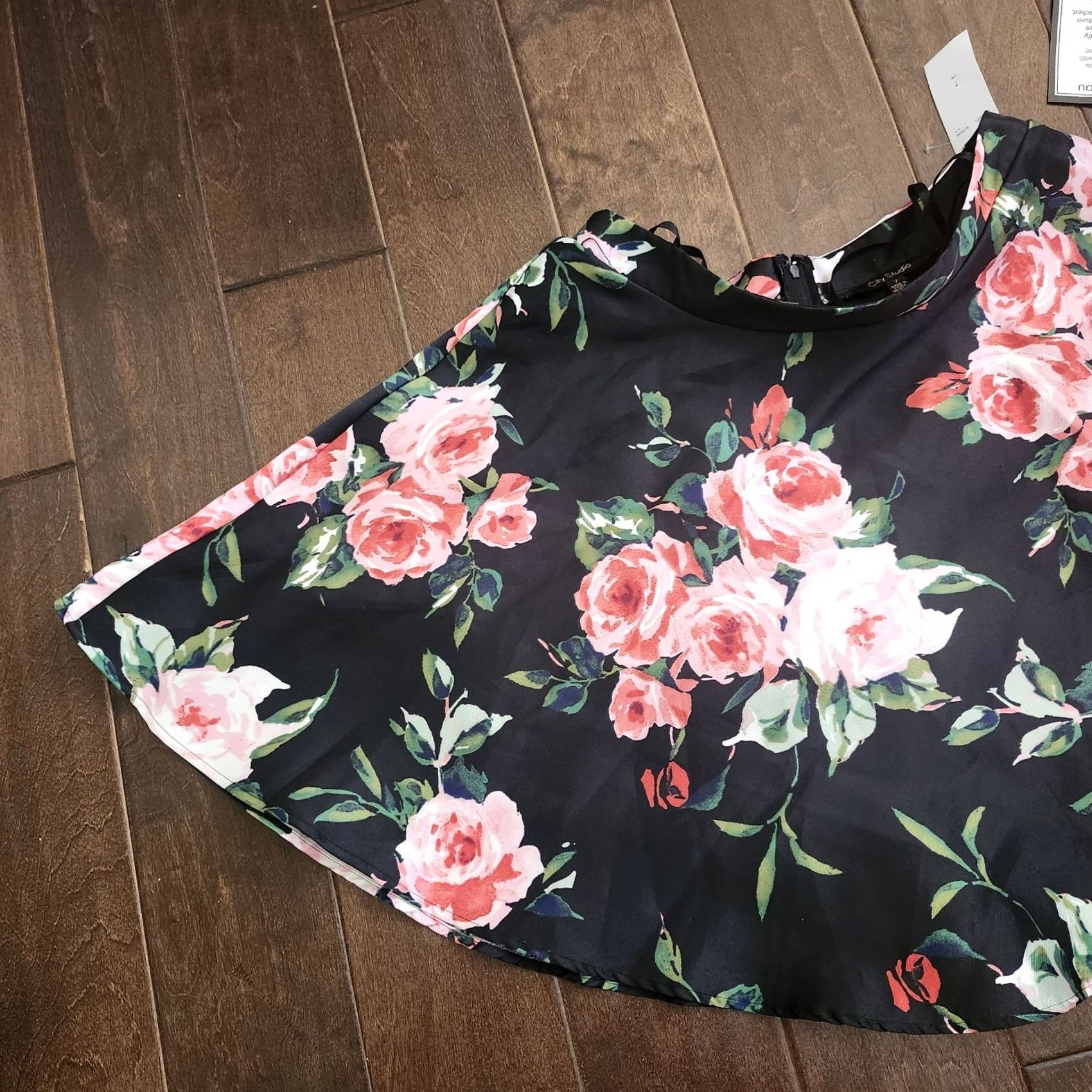 Vintage VINTAGE? City Studio ROSE Black Rose Floral Party Dress Skirt - Size 7 Size 28" / US 6 / IT 42 - 3 Thumbnail