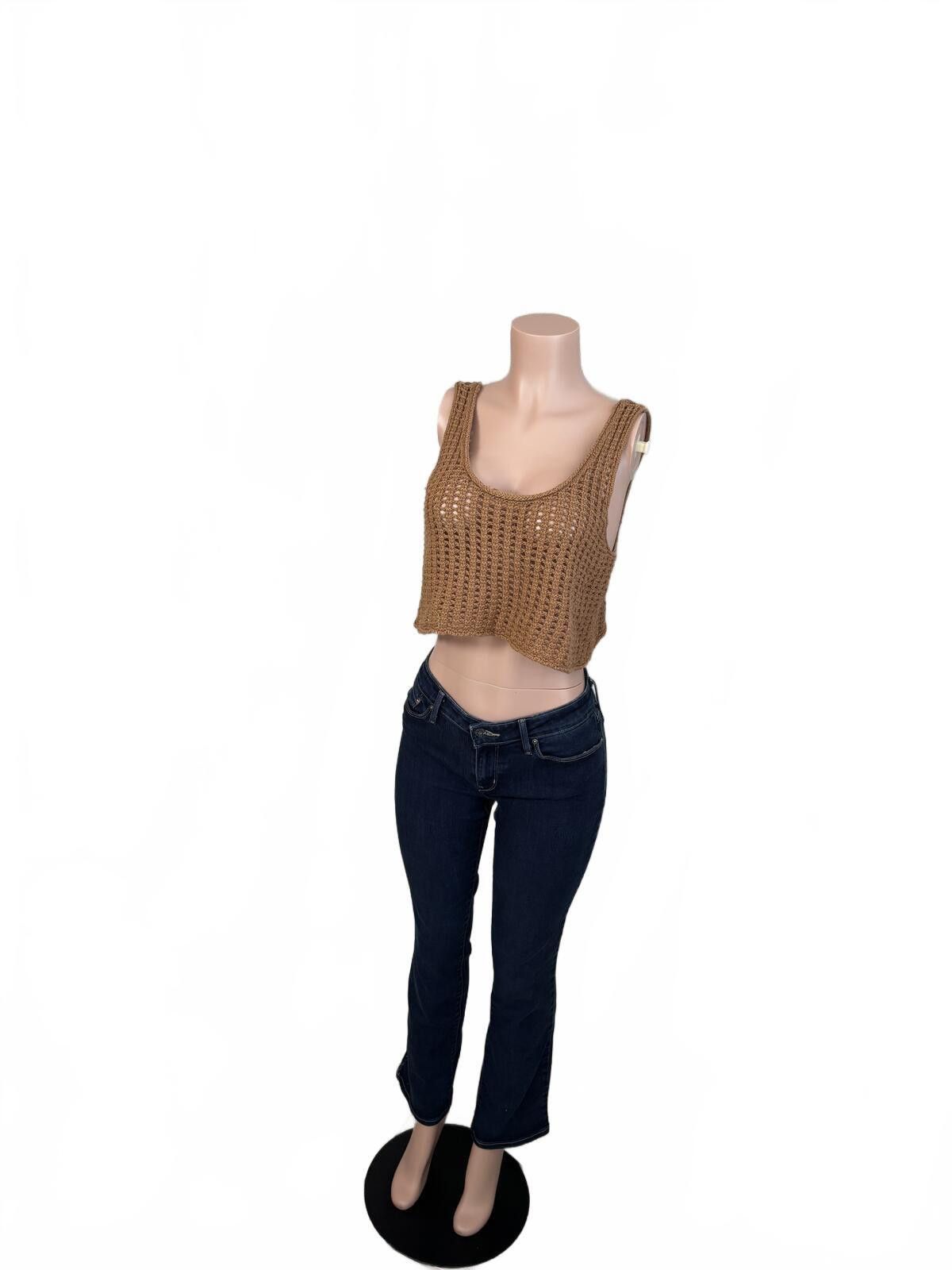 Other Boho Festival Crochet Knit Sleeveless Crop Top Beige. Small Size S / US 4 / IT 40 - 3 Thumbnail