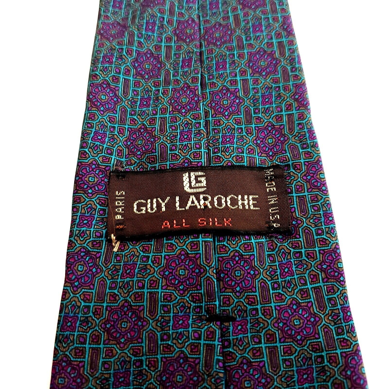 Guy Laroche Guy Laroche Green Purple Abstract Geometric Print Short Silk Size ONE SIZE - 3 Thumbnail