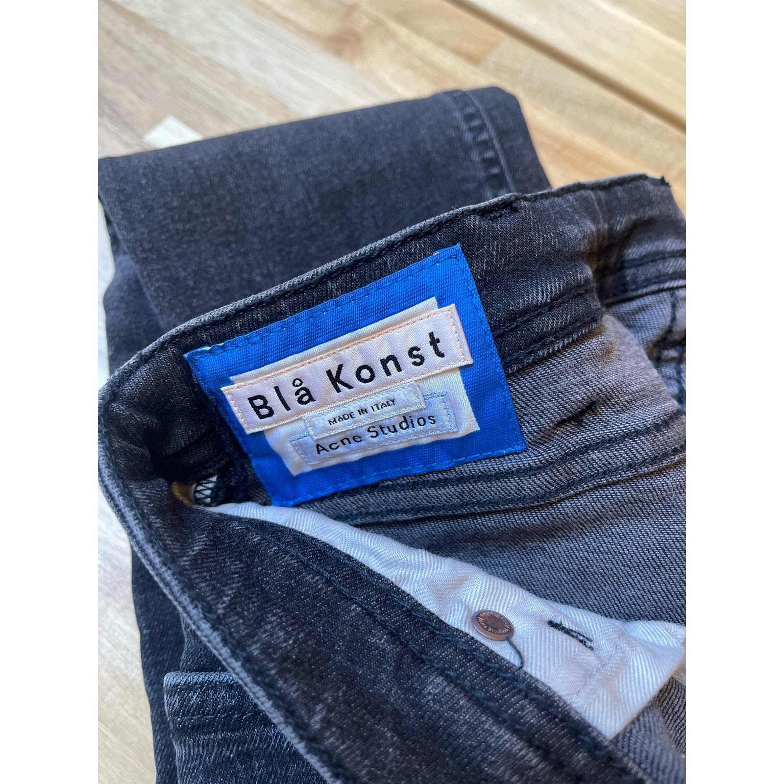 Acne Studios Bla Konst South hot LT Blue Pink Velvet Straight Skinny Jeans