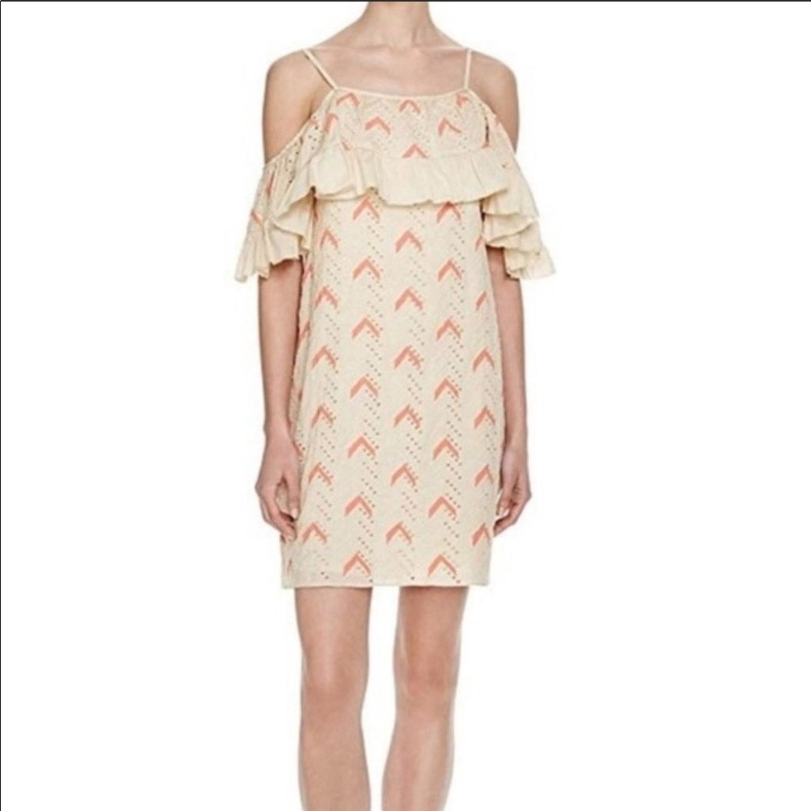 image of Anthropologie New Pepin Zadie Ruffle Tank Top Cream Pink Eyelet Dress, Women's (Size XS)