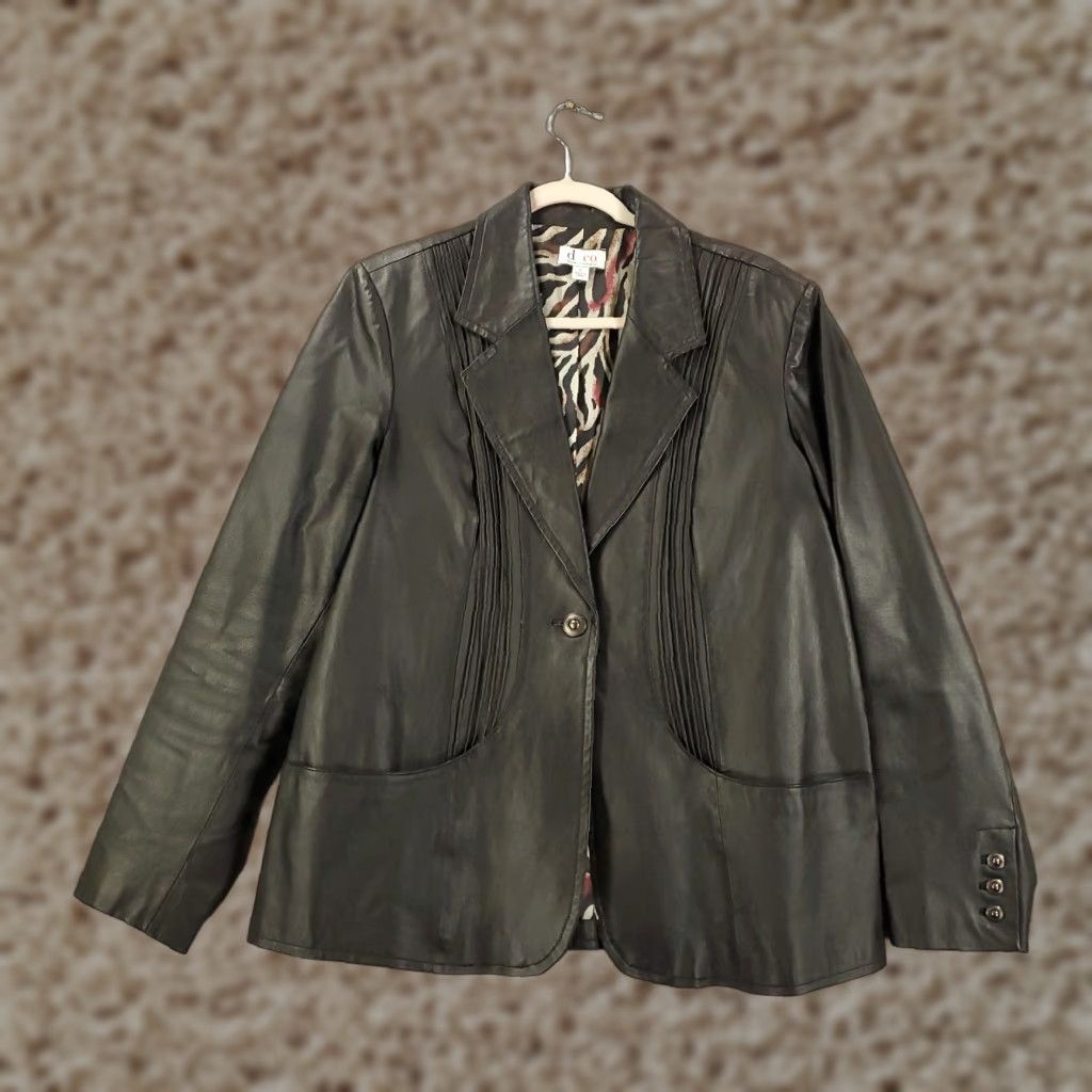 Denim & Co. Denim & Co. Jacket Womens Large Black Leather Blazer Mid-Length Lined Pockets Zipper Casual Size L / US 10 / IT 46 - 1 Thumbnail