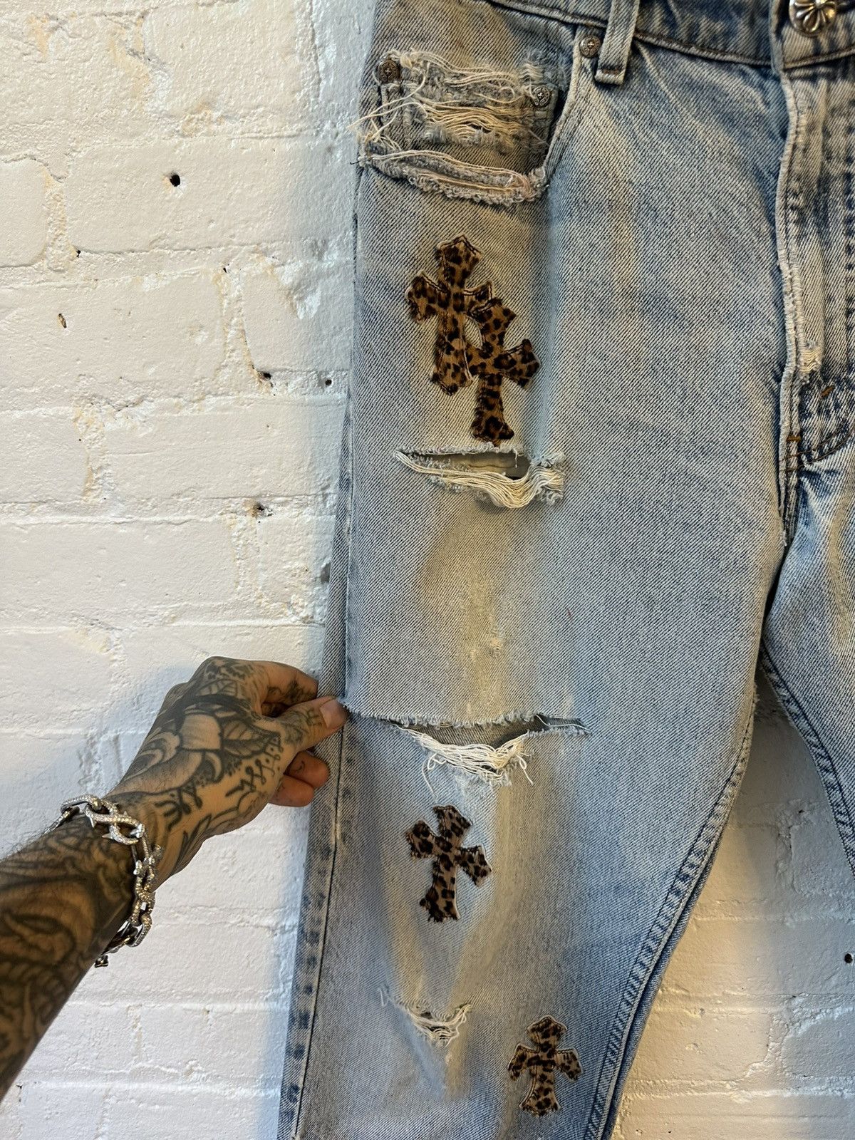 Chrome Hearts Chrome Hearts Chetah Leopard levi cross patch jeans blue Size US 34 / EU 50 - 2 Thumbnail