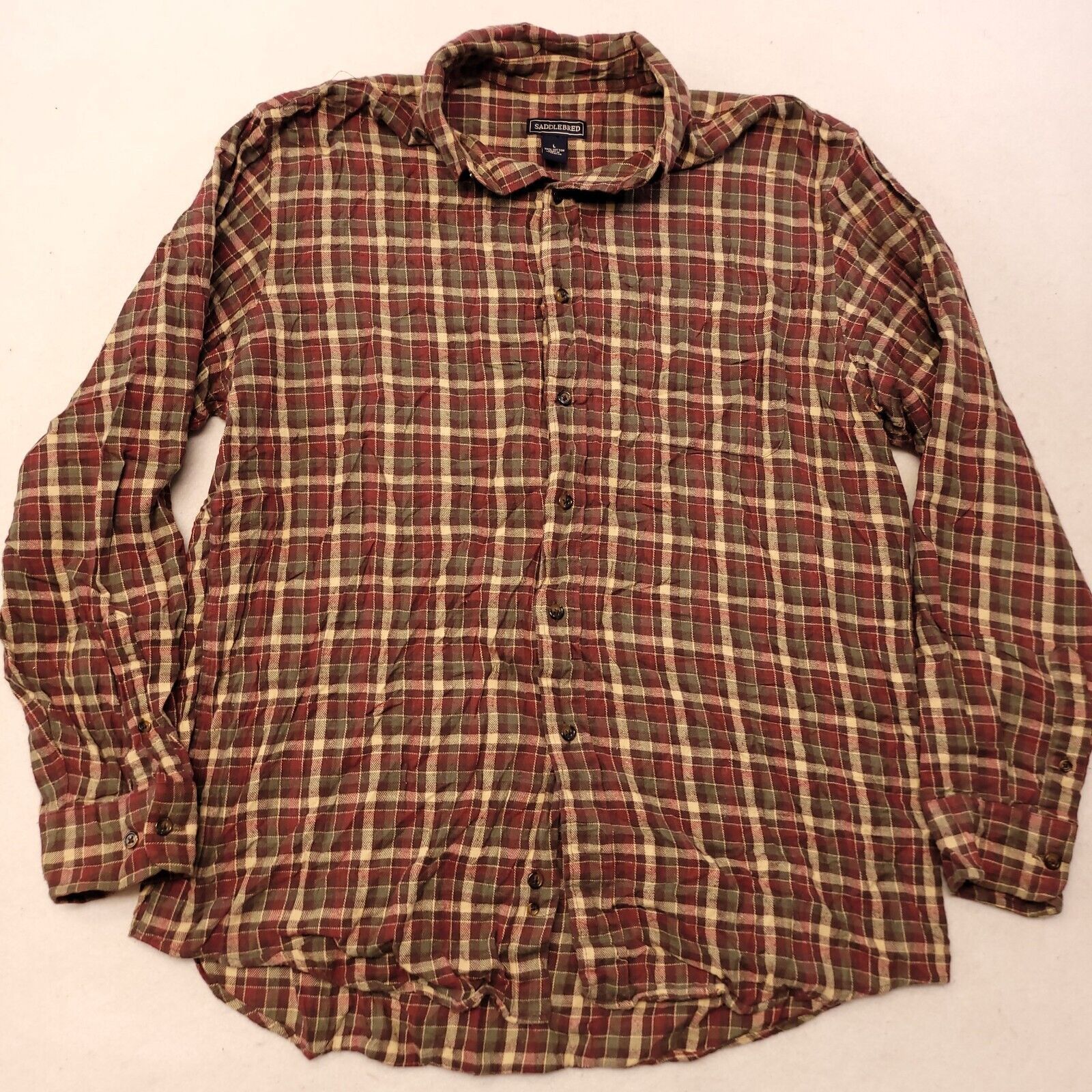 Saddlebred Saddlebred Madras Flannel Shirt Mens Size Large L Red White Size US L / EU 52-54 / 3 - 2 Thumbnail