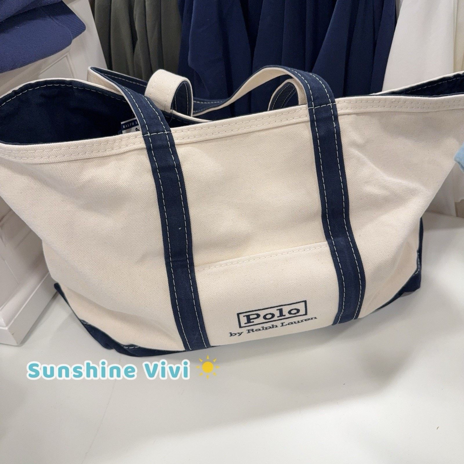 Lauren Ralph Lauren NWT Lauren Ralph Lauren Canvas Cream/Navy Medium Canvas Tote Size ONE SIZE - 2 Thumbnail