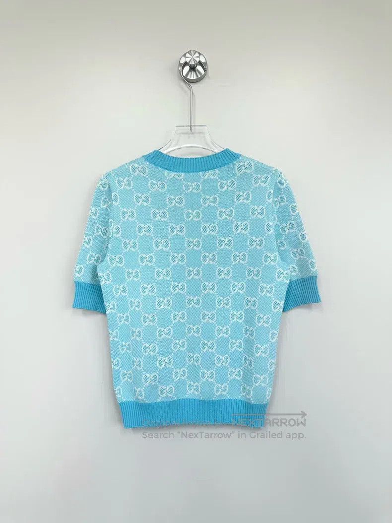 Gucci Gucci Light blue double G full print logo knitted short sl Size XS / US 0-2 / IT 36-38 - 2 Thumbnail