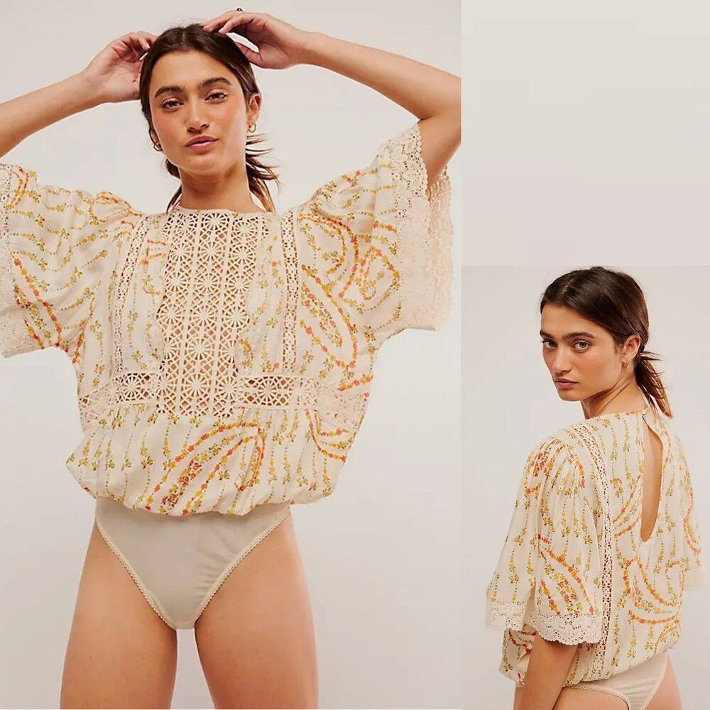 Free People NWT New $128 Free People Bali Tate Tapioca Bodysuit Size XS Size XS / US 0-2 / IT 36-38 - 2 Thumbnail