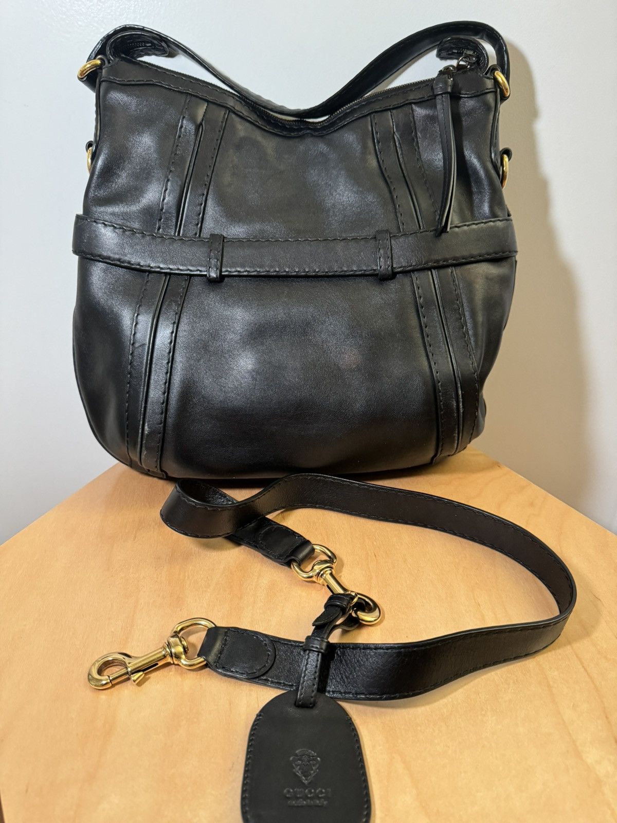 Gucci GUCCI Black Leather GG Running Medium Double G Hobo Bag Size ONE SIZE - 22 Thumbnail