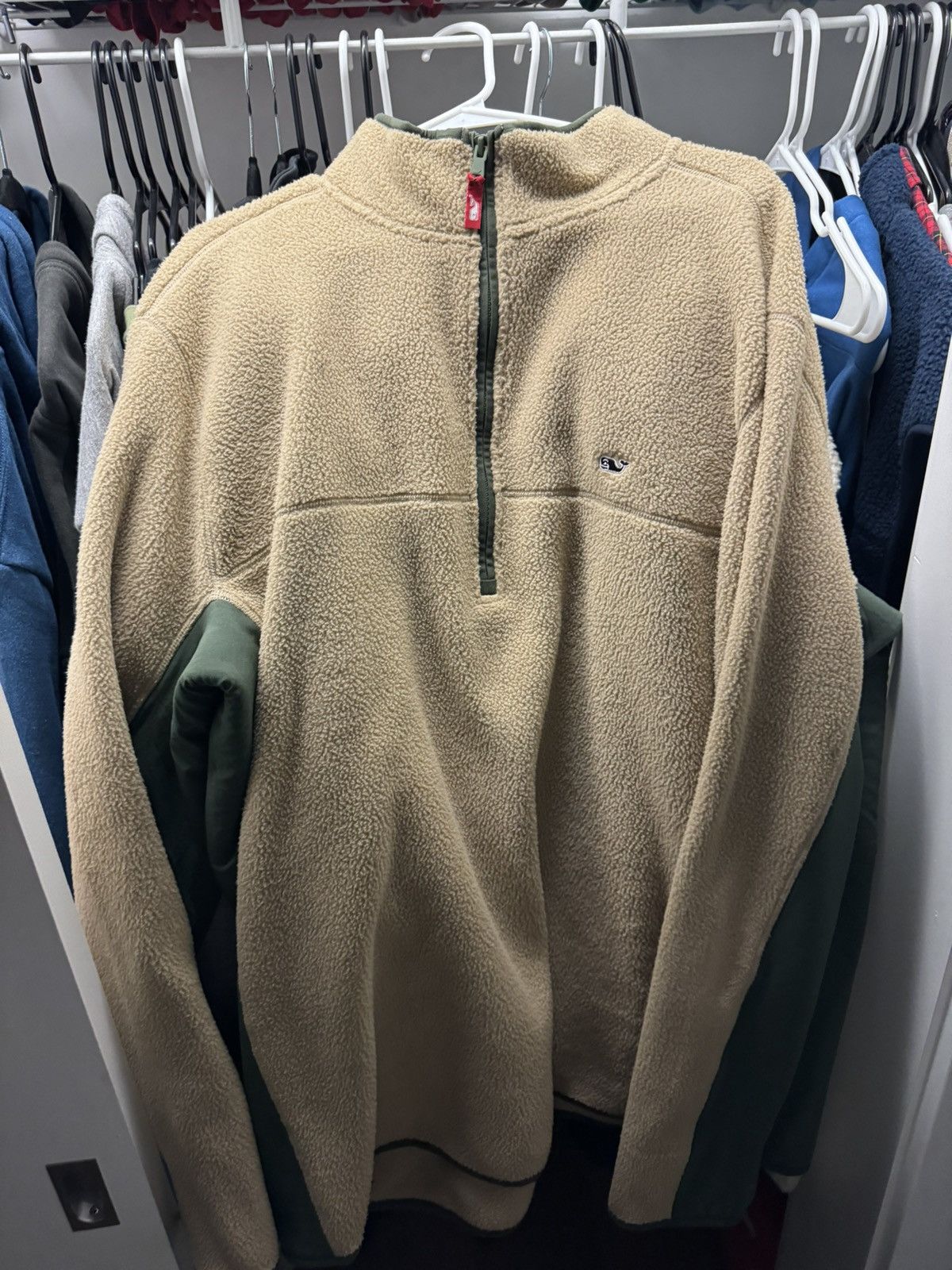 image of Vineyard Vines Quarter Zip Up Sherpa in Brown, Men's (Size 2XL)