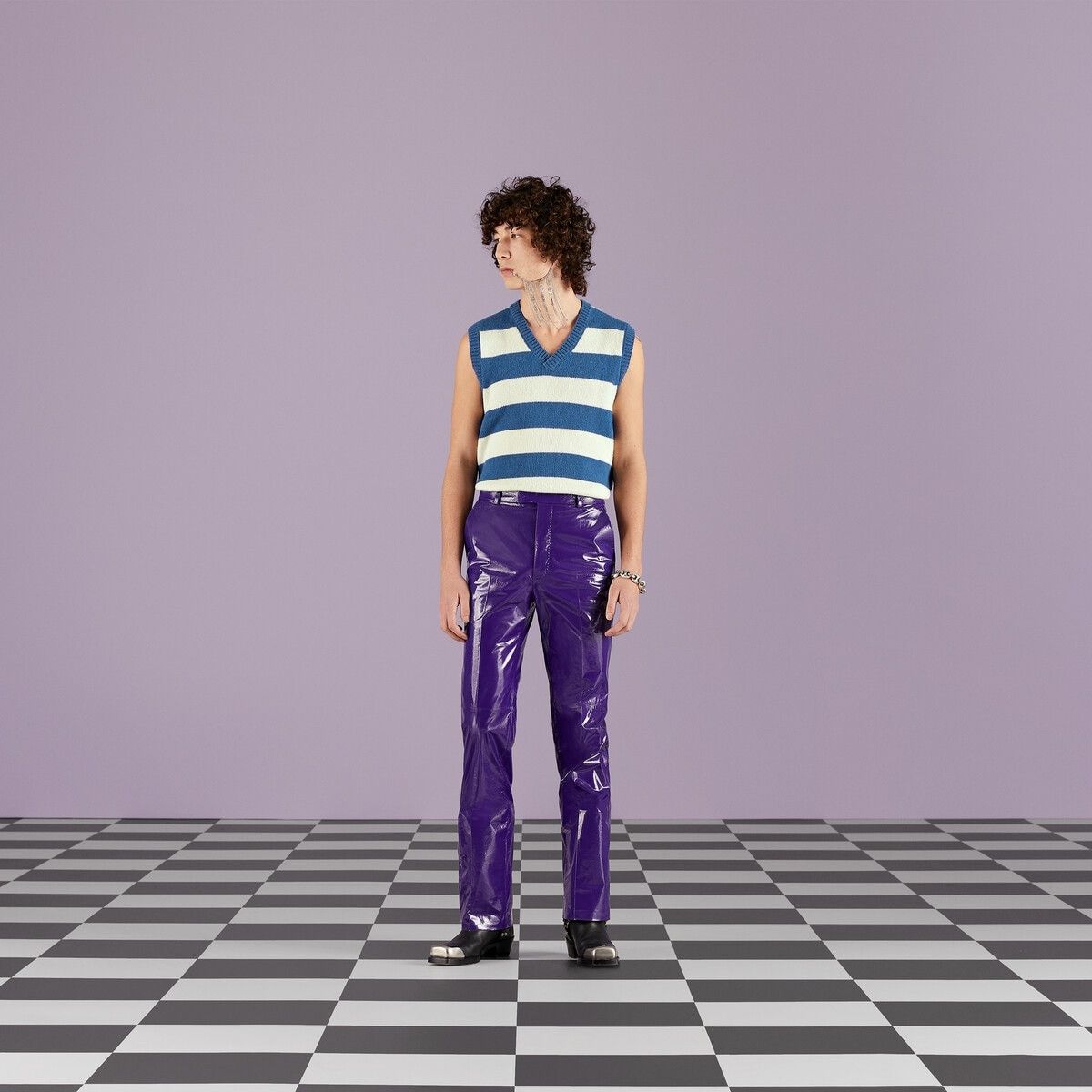 Gucci o1mt1gz0725 Striped Wool Cashmere Knit Vest in Blue/Ivory Size US XS / EU 42 / 0 - 2 Thumbnail