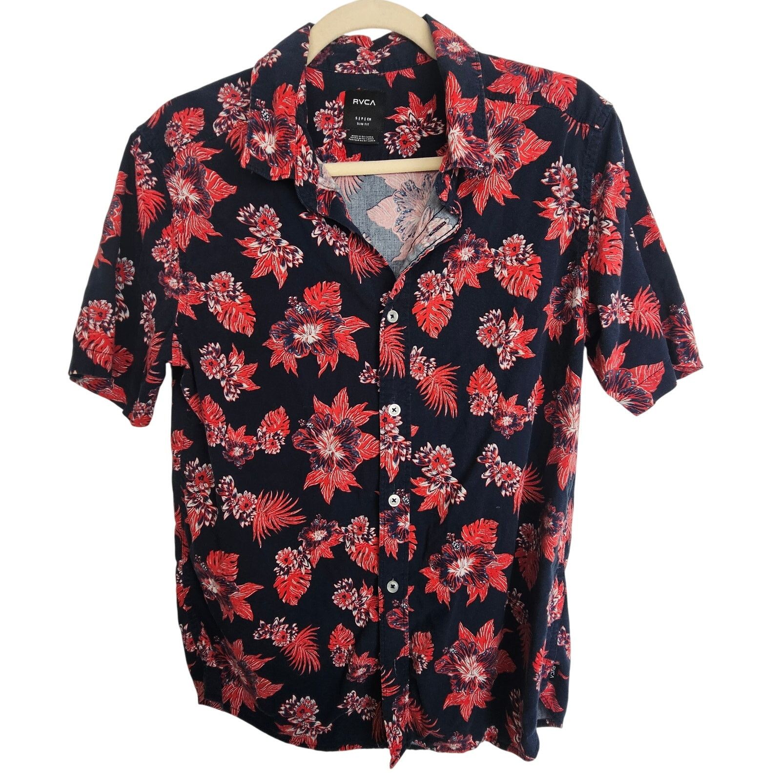 RVCA RVCA Mens Floral Button Front Shirt Size S Slim Fit Tropical Size US S / EU 44-46 / 1 - 1 Thumbnail