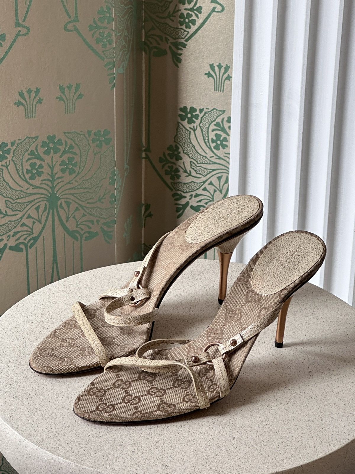 Gucci GUCCI Monogram Beige Kitten Heels Sandals Size 38,5/ 8,5 Size US 8 / IT 38 - 1 Thumbnail
