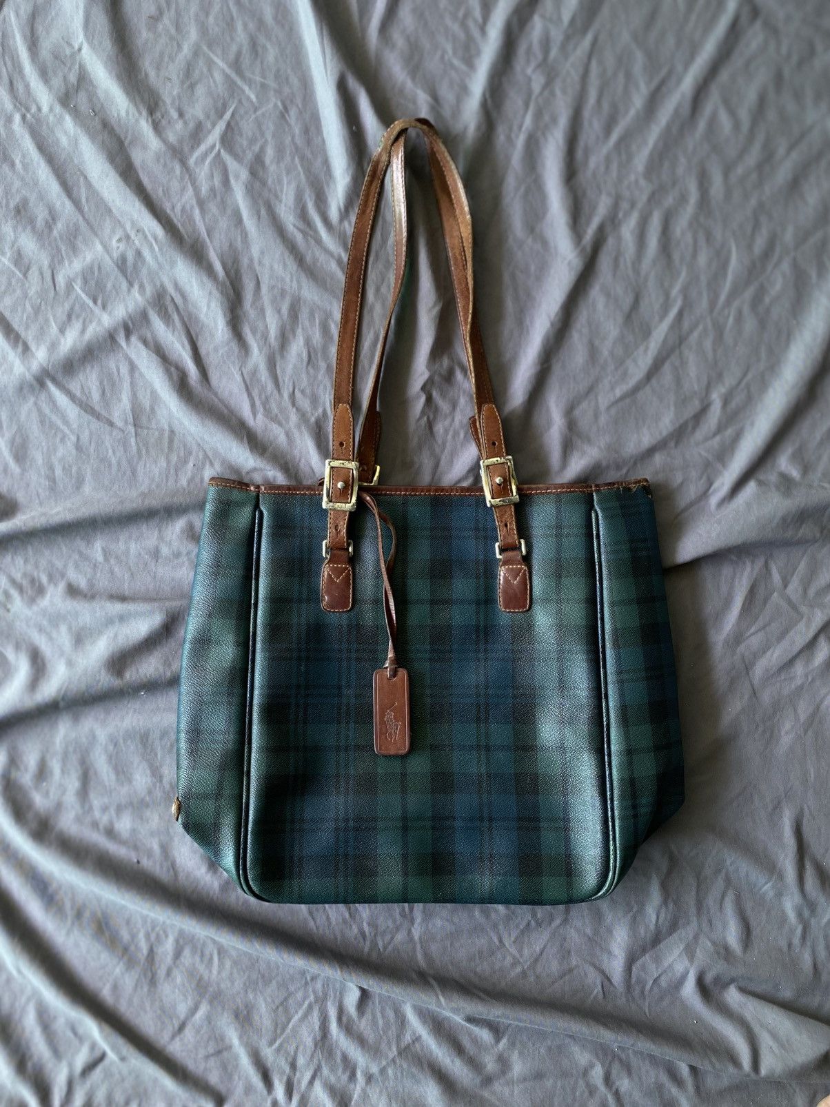 Polo Ralph Lauren Vintage 90s Polo Ralph Lauren Leather Tartan Tote Bag Size ONE SIZE - 1 Thumbnail