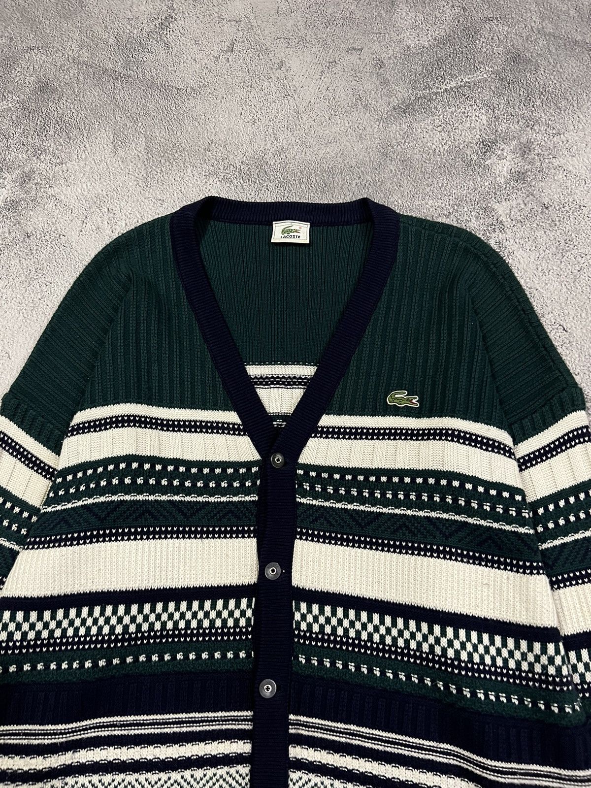 Lacoste × Vintage Vintage Y2k Lacoste Acrylic Striped Cardigan Sweater 00’s Size US M / EU 48-50 / 2 - 1 Thumbnail