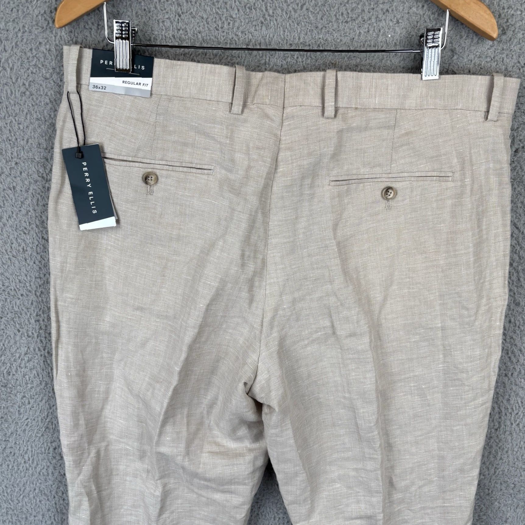 Perry Ellis Perry Ellis Linen Blend Dress Pants Men 36x32 Tan Regular Fit Slacks Size US 36 / EU 52 - 4 Thumbnail