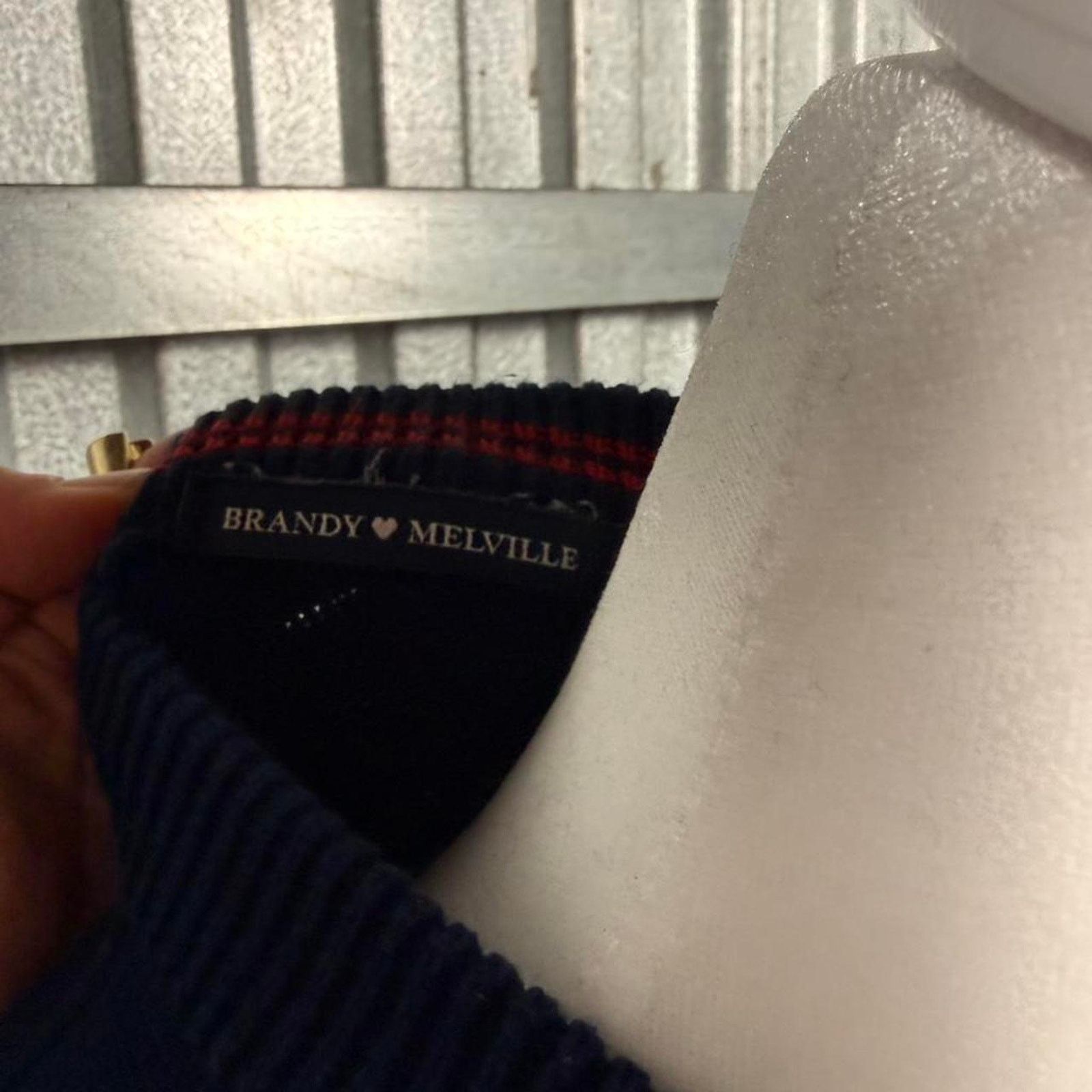 Brandy Melville Navy blue striped sweater with red and white stripes Size L / US 10 / IT 46 - 3 Thumbnail