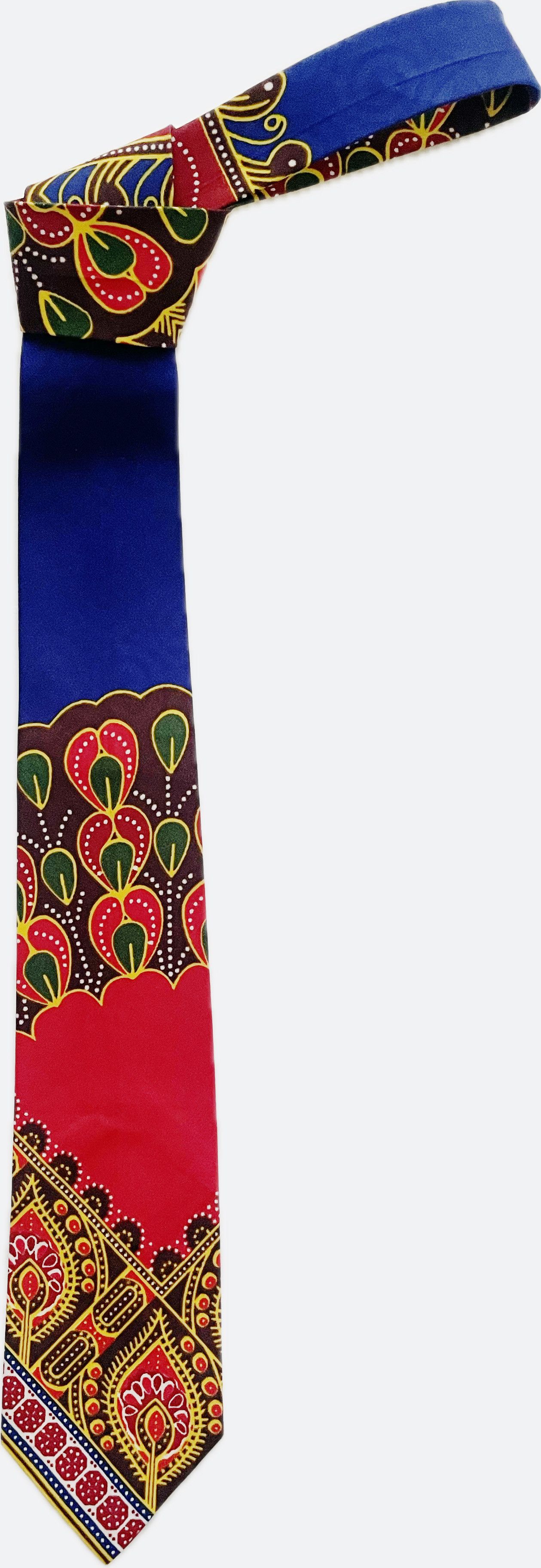 Other Handmade 7-Fold Tie – Red & Blue Ankara Wax Cotton Print(3") Size ONE SIZE - 6 Thumbnail
