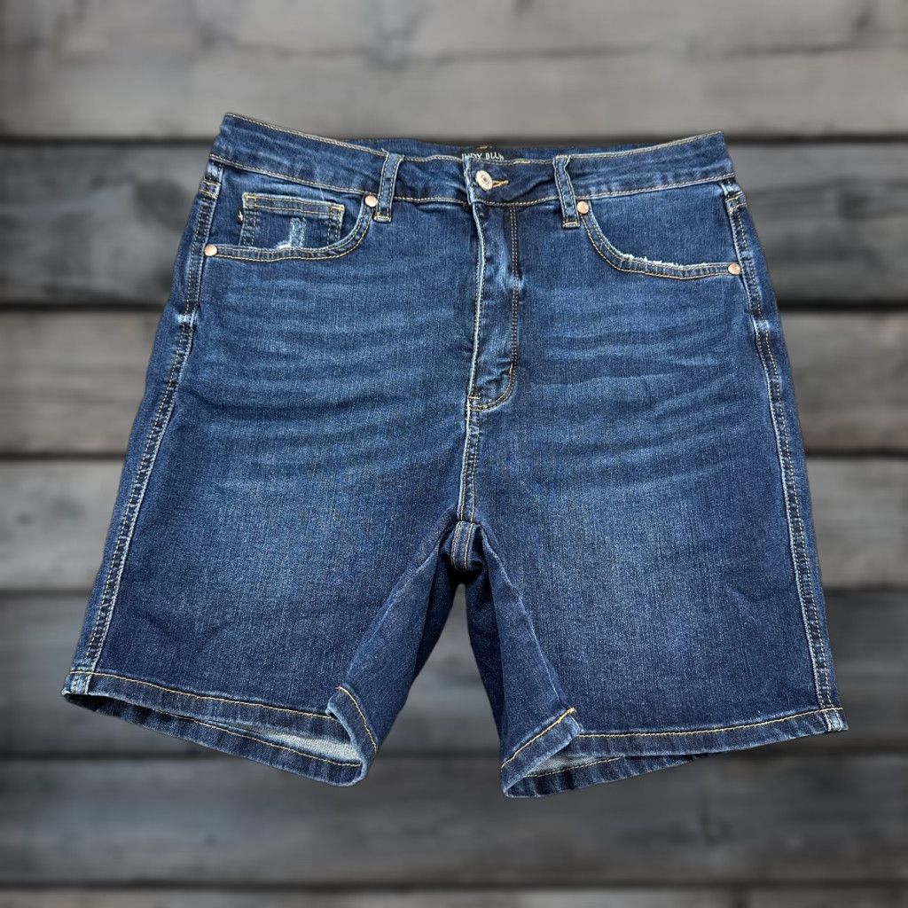 Denime Judy Blue Shorts Womens XL Denim Cotton Spandex Dark Wash 5-Pocket Flat Front Zip Inseam 6 in Casual Summer Stretch Size 40" / US 18 - 1 Thumbnail