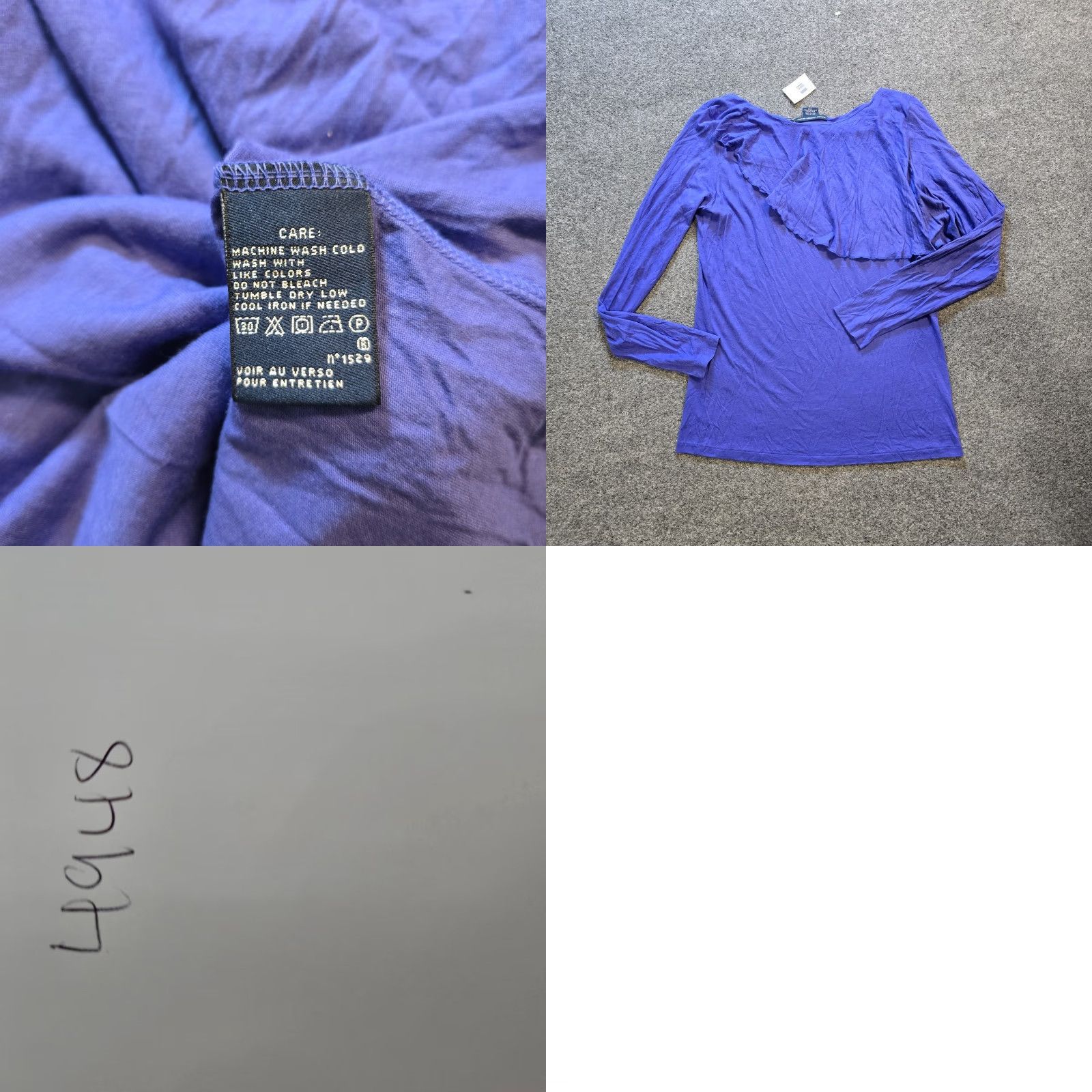 Ralph Lauren Lauren Ralph Lauren Top Womens XL Purple Ruffle Pima Cotton Long Sleeve Casual Size XL / US 12-14 / IT 48-50 - 8 Thumbnail