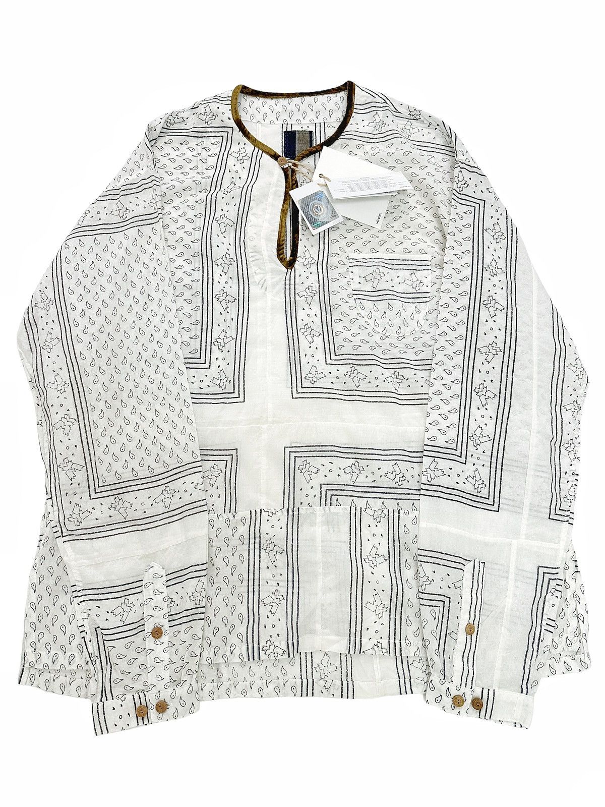 image of Visvim Sz2 Silk Blend Ict Po Tunic Patchwork Paisley in White, Men's (Size Medium)