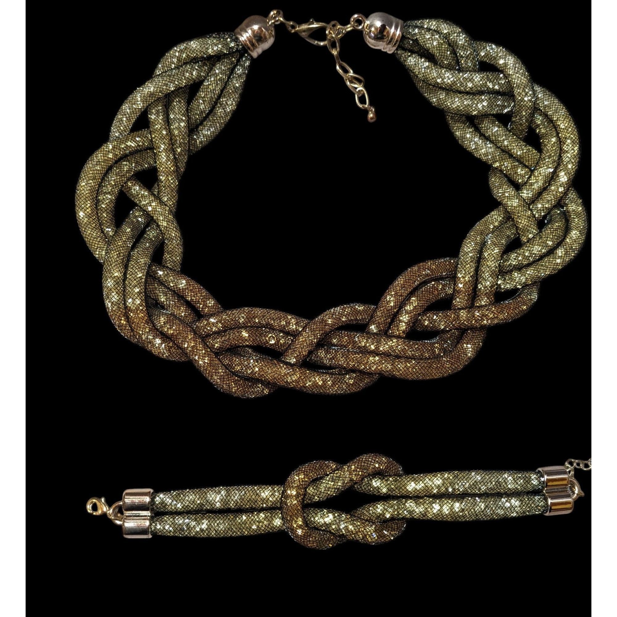 Other Retro Glam Crystal Filled Braided Mesh Statement Necklace An Size ONE SIZE - 2 Thumbnail