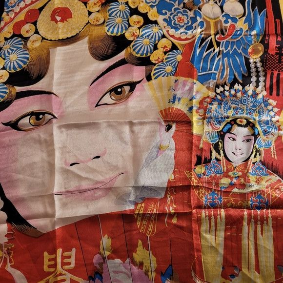 Other Thai Silk Large Square Scarf Red Black 100% Silk 32.5x32.5" Size ONE SIZE - 2 Thumbnail